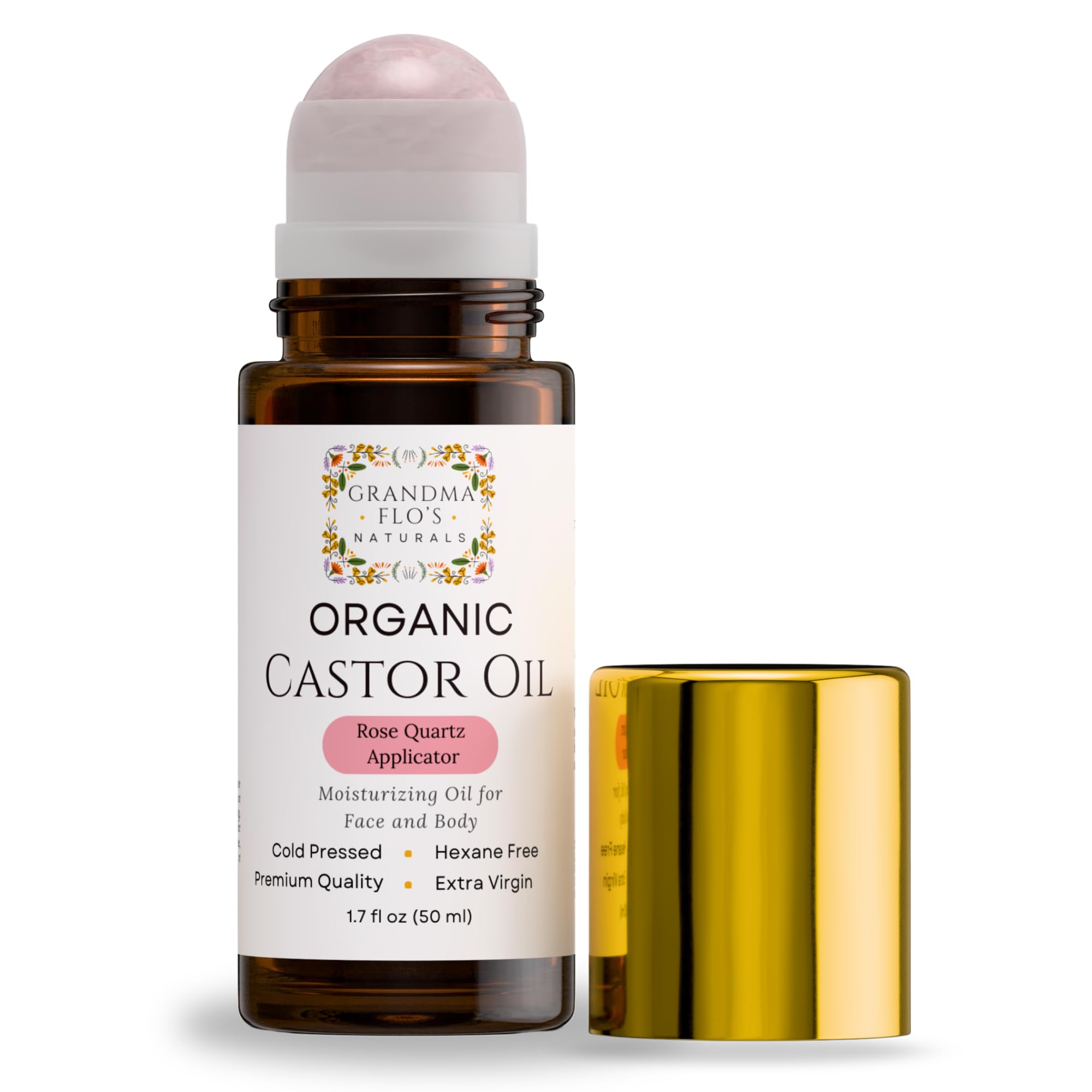 Grandma Flo's Naturals Organic Castor Oil with Rose Quartz Roller – 50ml