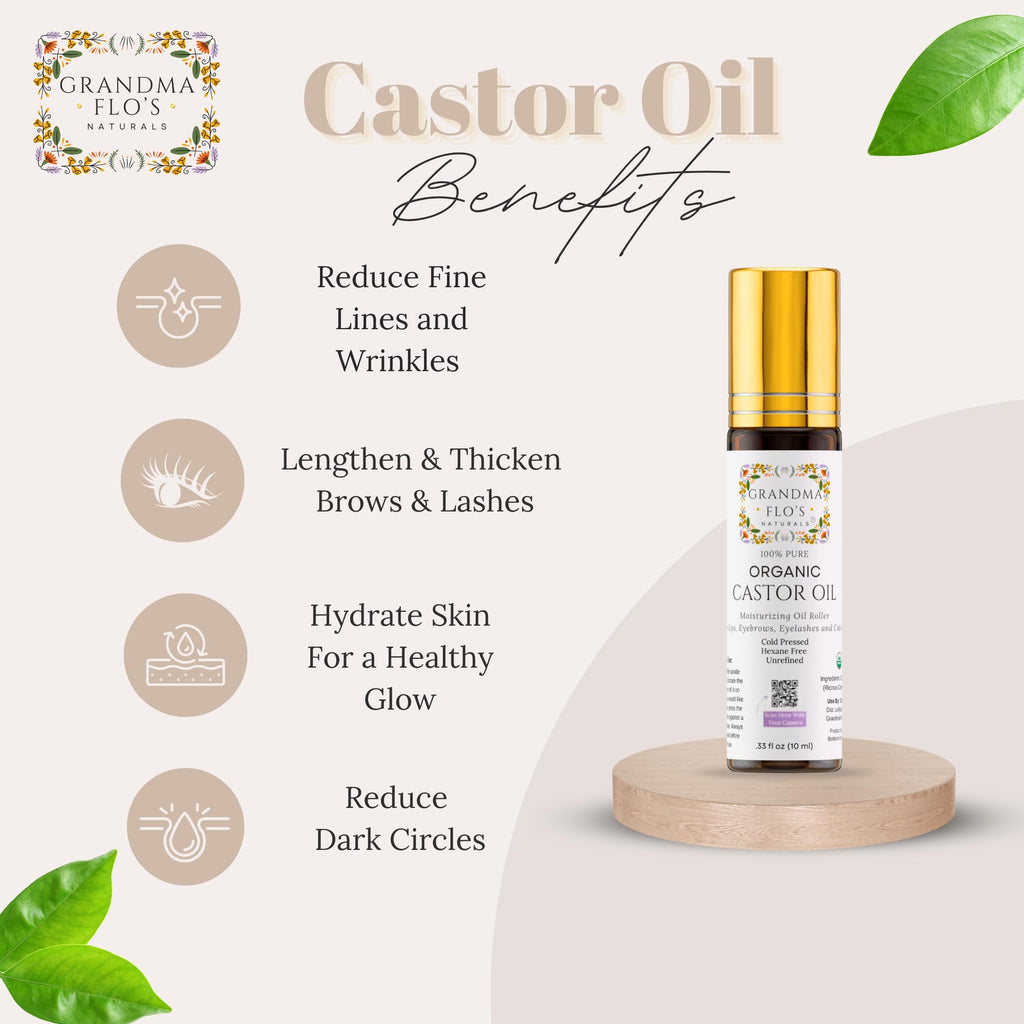 Grandma Flo's Naturals Pure Organic Castor Oil Roll-On – Lips, Brows, Lashes (10ml) Hexane Free