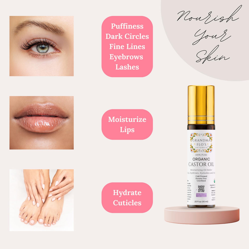 Grandma Flo's Naturals Pure Organic Castor Oil Roll-On – Lips, Brows, Lashes (10ml) Hexane Free