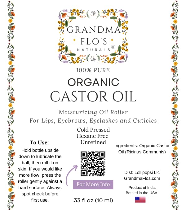 Grandma Flo's Naturals Pure Organic Castor Oil Roll-On – Lips, Brows, Lashes (10ml) Hexane Free