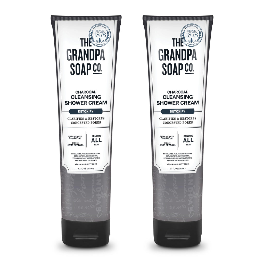 The Grandpa Soap Company Charcoal Shower Cream - Clarifies Pores with Activated Charcoal & Hemp Seed Oil | 9.5 Fl Oz, 2-Pack