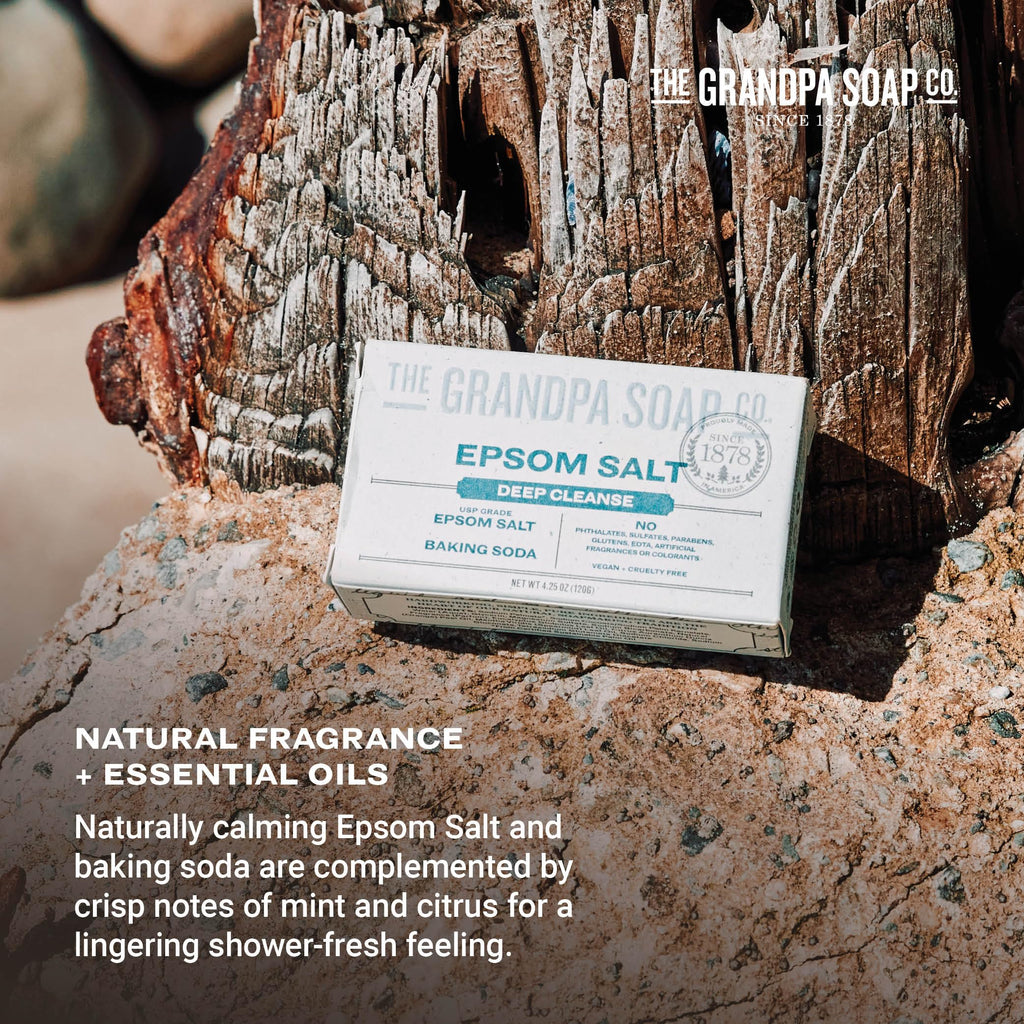 The Grandpa Soap Company Epsom Salt Bar Soap – Deep Cleansing, Vegan, 3 Pack (4.25 oz each)