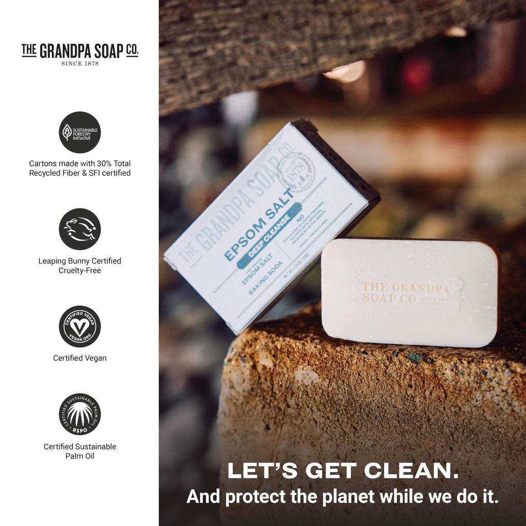 The Grandpa Soap Company Epsom Salt Bar Soap – Deep Cleansing, Vegan, 3 Pack (4.25 oz each)