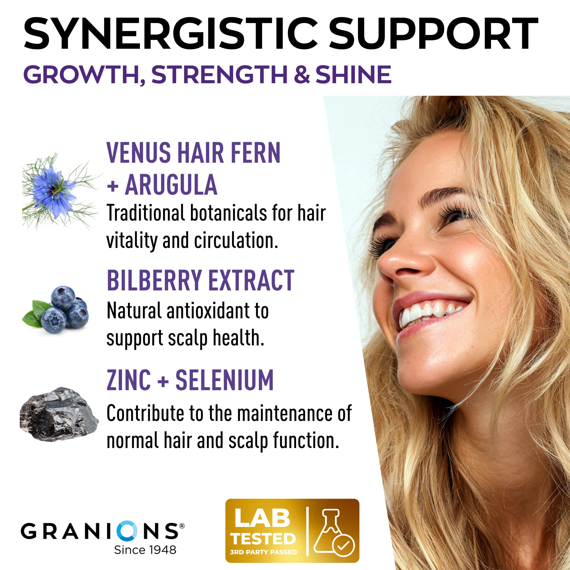 Granions Hair Growth Supplements | Biotin, Keratin & Amino Acids - 90 Tablets