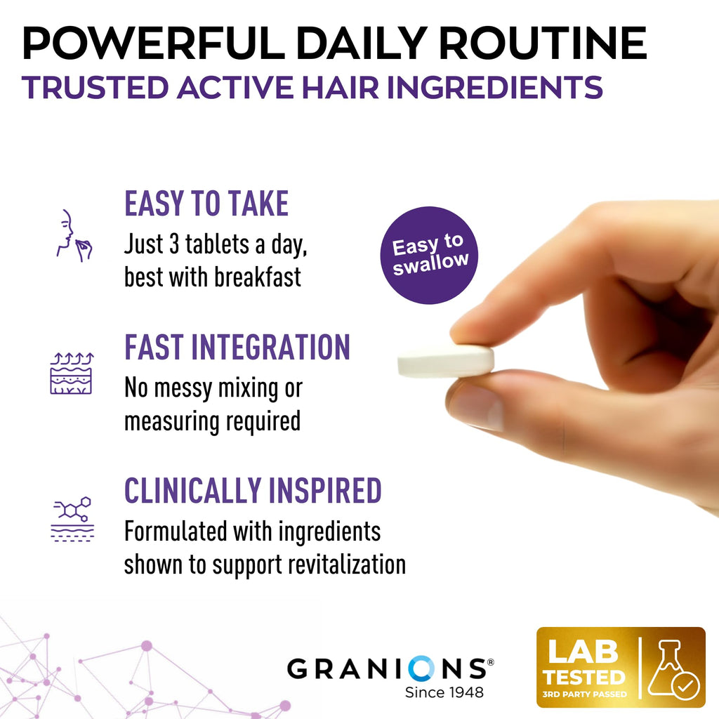 Granions Hair Growth Supplements | Biotin, Keratin & Amino Acids - 90 Tablets