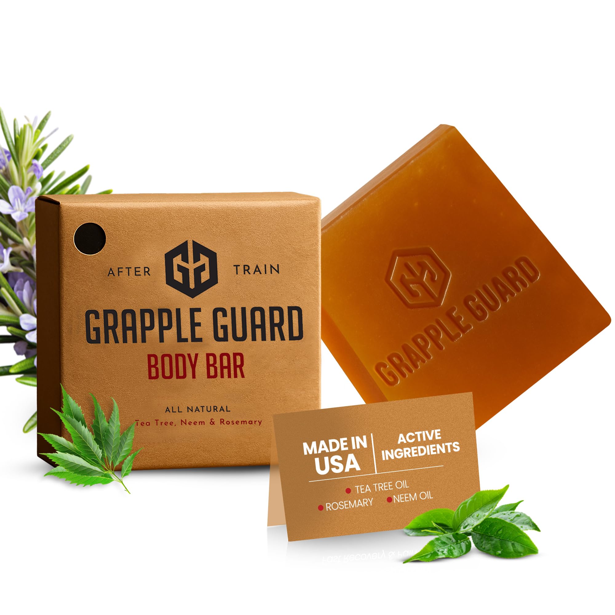 Grapple Guard Tea Tree Soap Bar for Jiu Jitsu, MMA & Combat Athletes | Neem, Rosemary & Citrus Scent