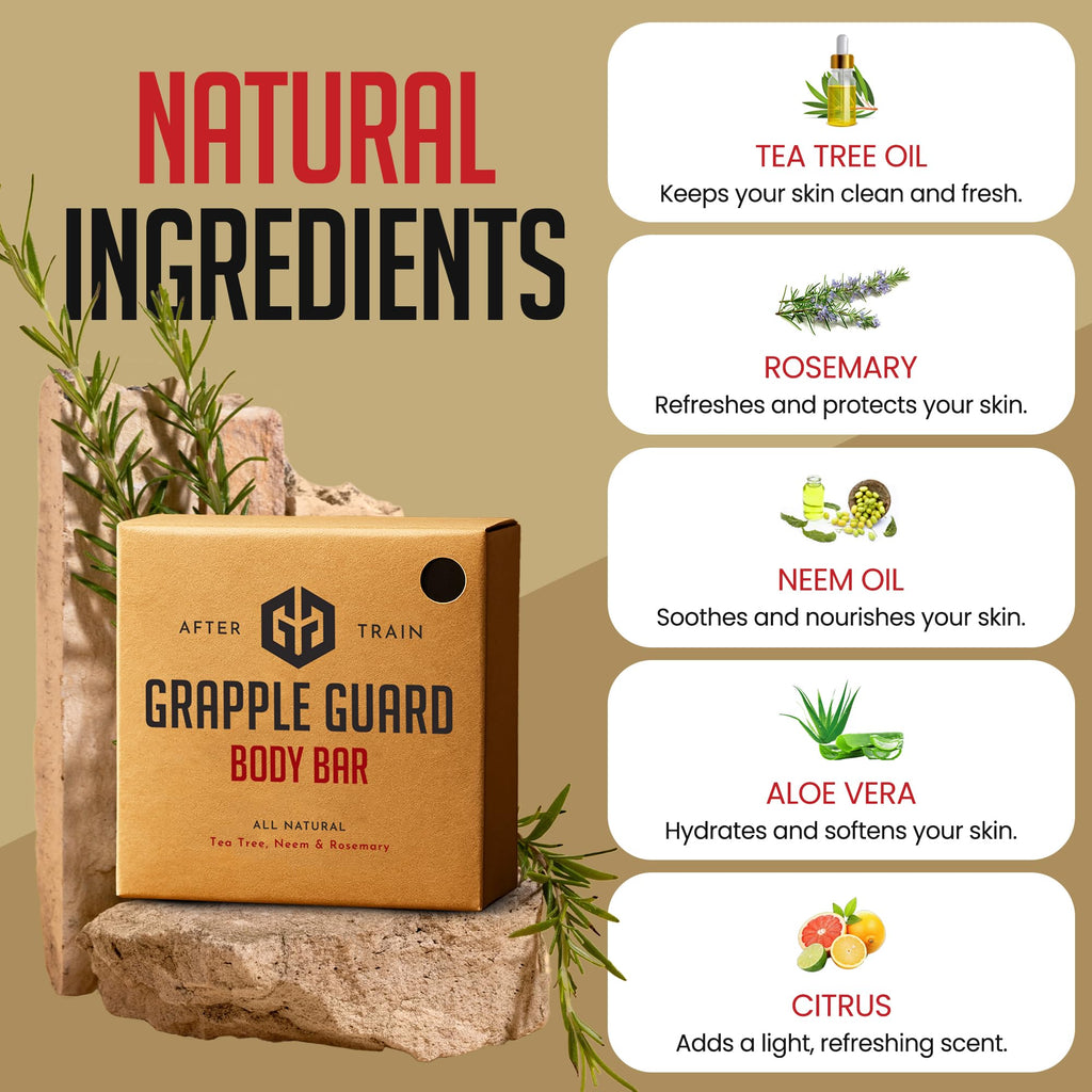 Grapple Guard Tea Tree Soap Bar for Jiu Jitsu, MMA & Combat Athletes | Neem, Rosemary & Citrus Scent