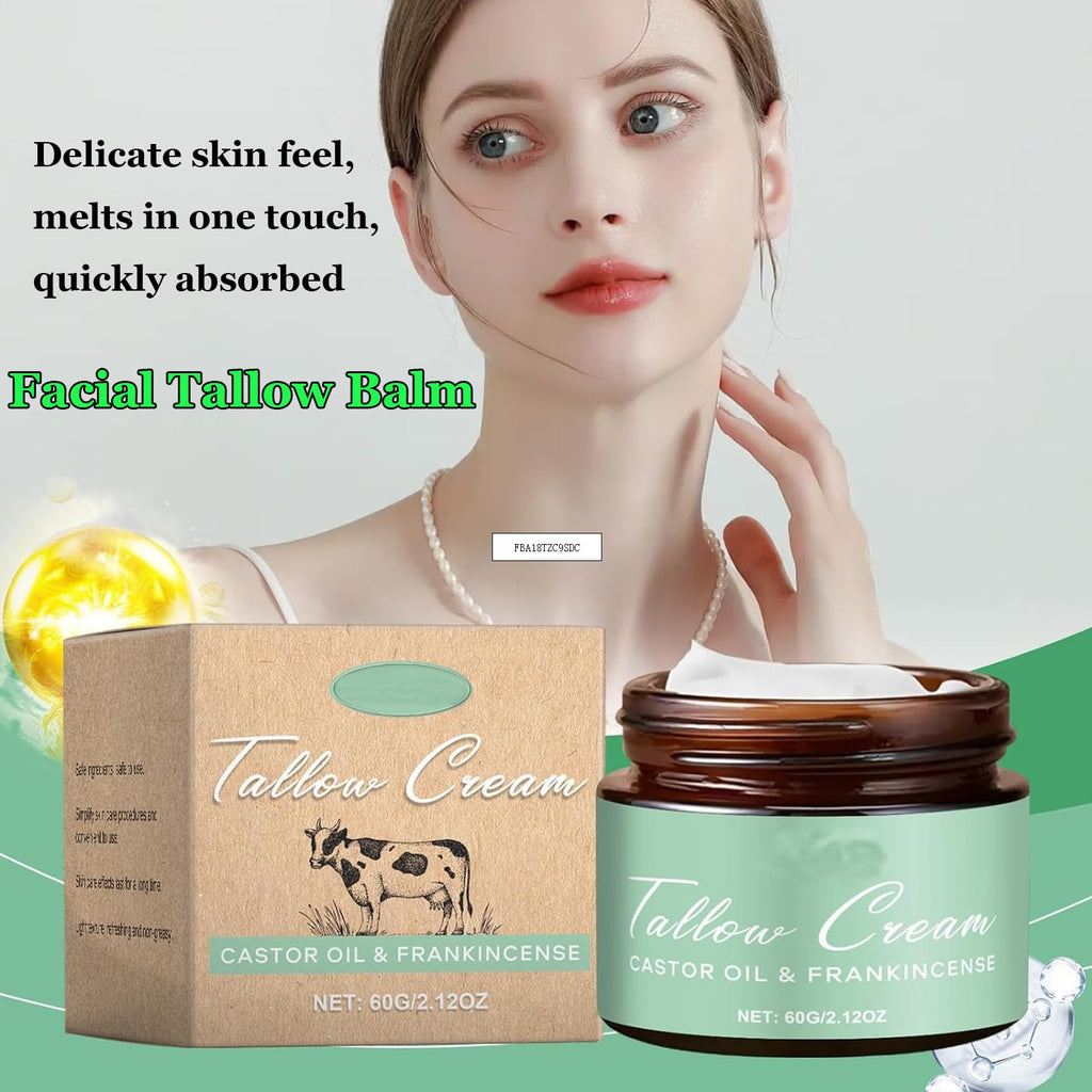 Grass-fed Beef Tallow Cream with Castor Oil & Frankincense — 60g Organic Moisturizer for Face, Body & Hands