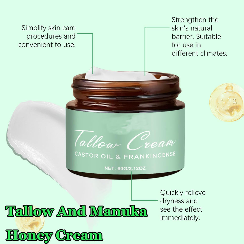 Grass-fed Beef Tallow Cream with Castor Oil & Frankincense — 60g Organic Moisturizer for Face, Body & Hands