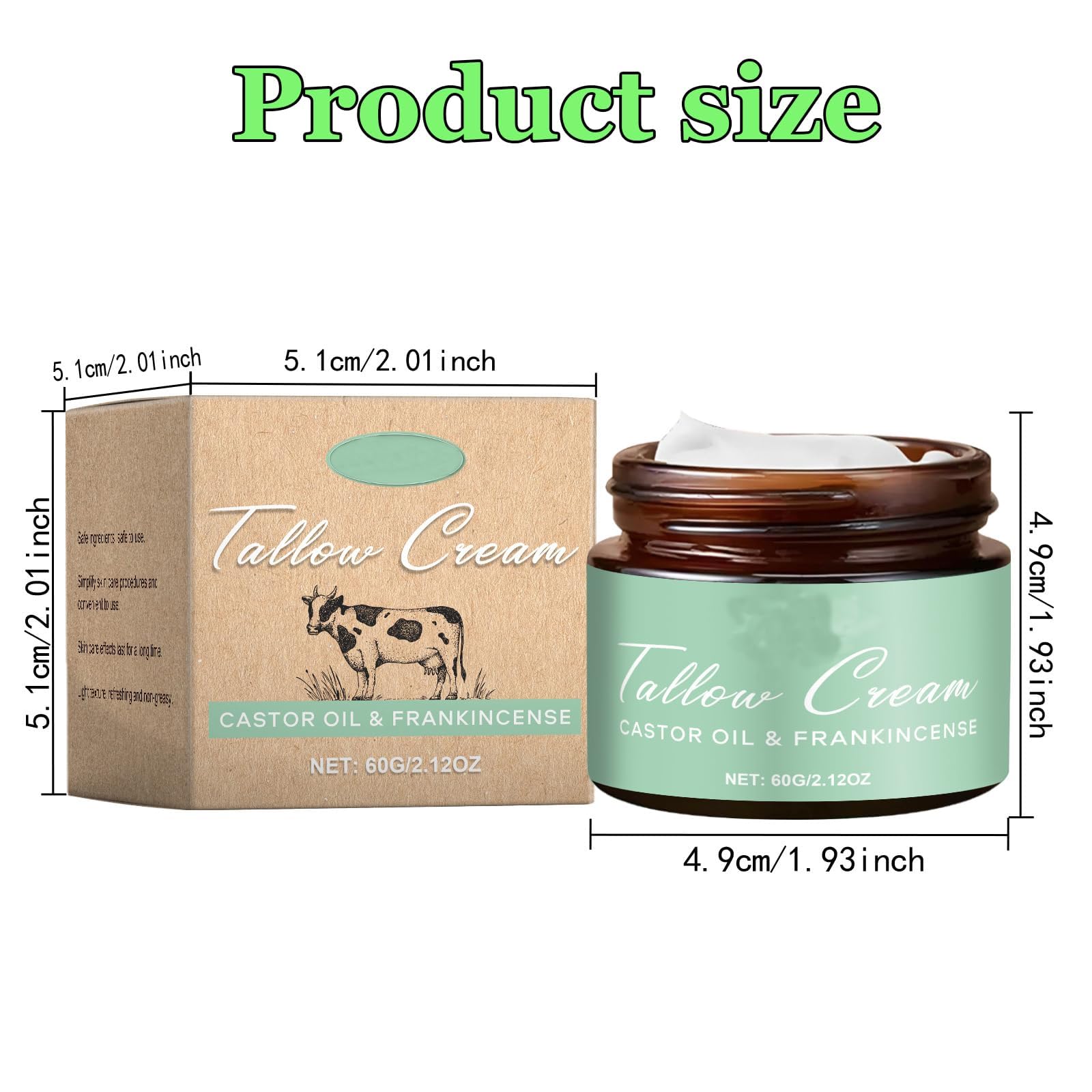 Grass-fed Beef Tallow Cream with Castor Oil & Frankincense — 60g Organic Moisturizer for Face, Body & Hands