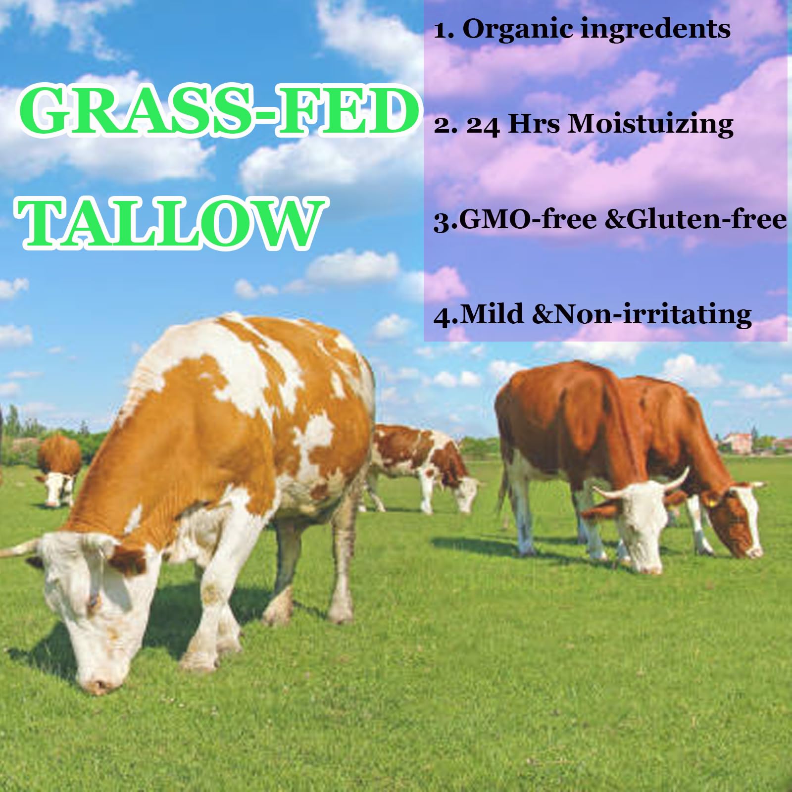 Grass-fed Beef Tallow Cream with Castor Oil & Frankincense — 60g Organic Moisturizer for Face, Body & Hands