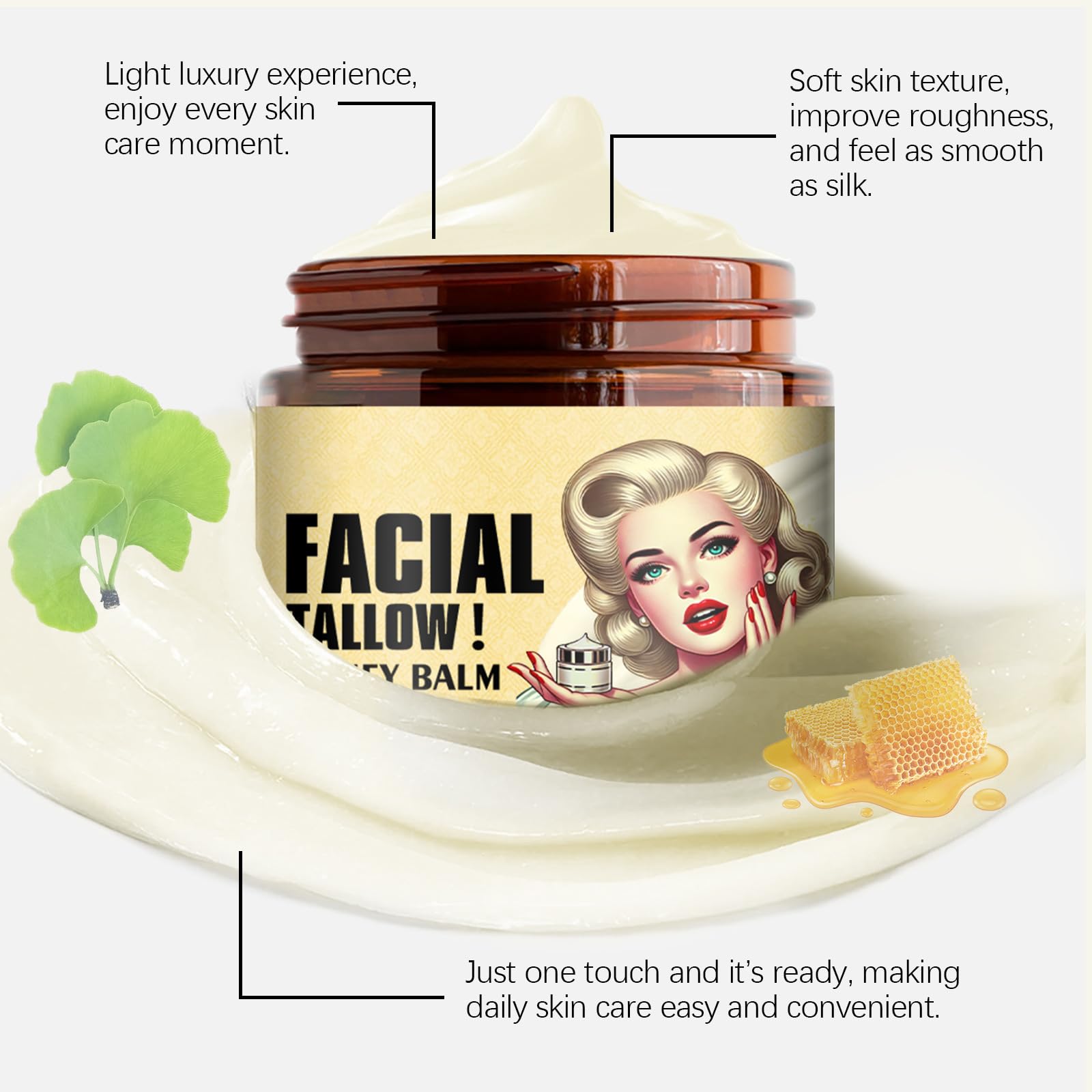 Grass-Fed Beef Tallow Facial Balm – Natural Hydration, Silky Skin (4.23 oz)
