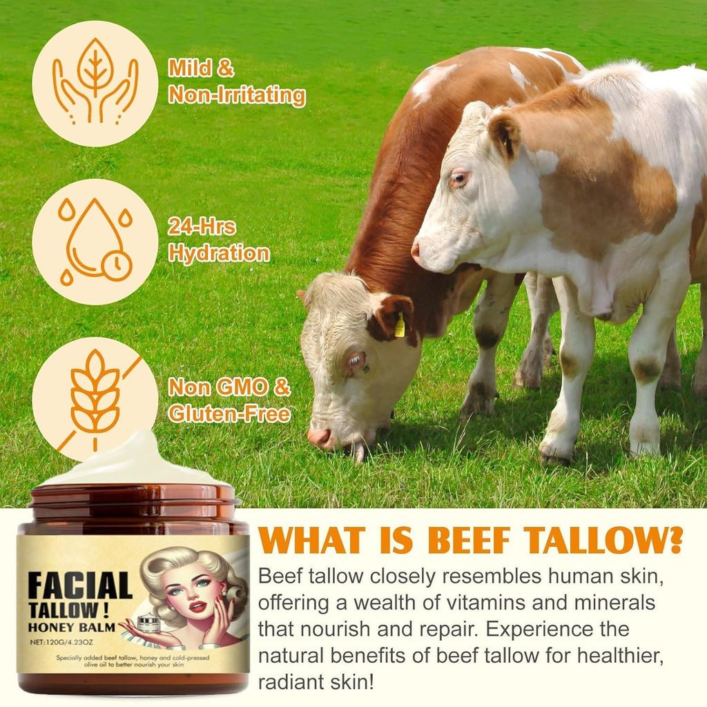 Grass-Fed Beef Tallow Facial Balm – Natural Hydration, Silky Skin (4.23 oz)