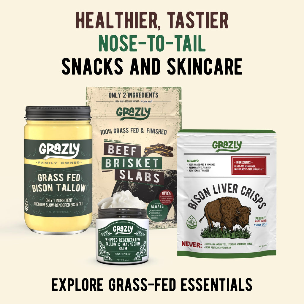 Grazly Whipped Bison Tallow Balm with Manuka Honey – Rose Geranium, Grass-Fed Moisturizer