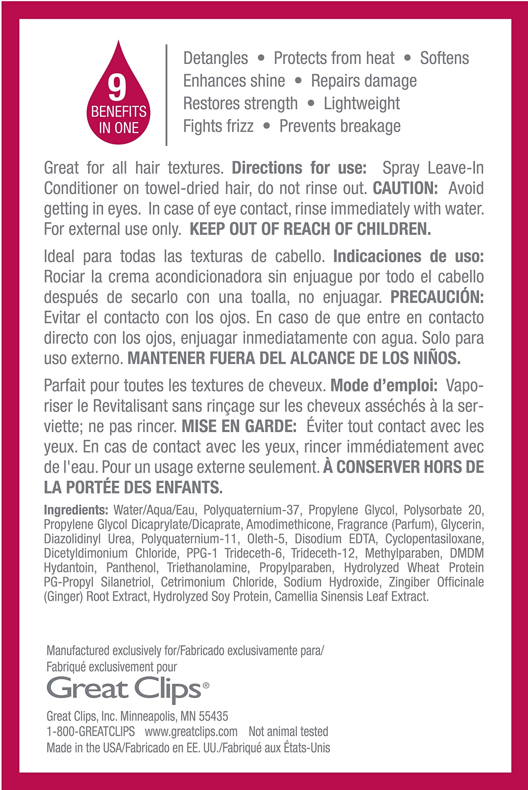 GREAT CLIPS Solutions Nourishing Leave-In Conditioner | 8oz Spray | Detangles & Hydrates Hair