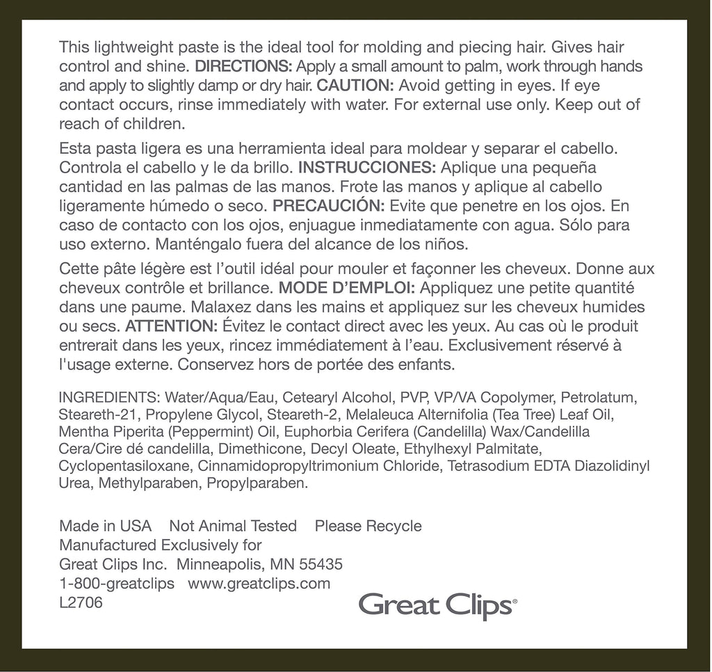 GREAT CLIPS Solutions Tea Tree Paste 3.4oz – Easy Pump, Peppermint Scent, Mold and Style Hair