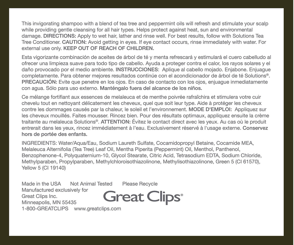 GREAT CLIPS Tea Tree Shampoo 12 fl oz | Hydrates, Invigorates Scalp for All Hair Types