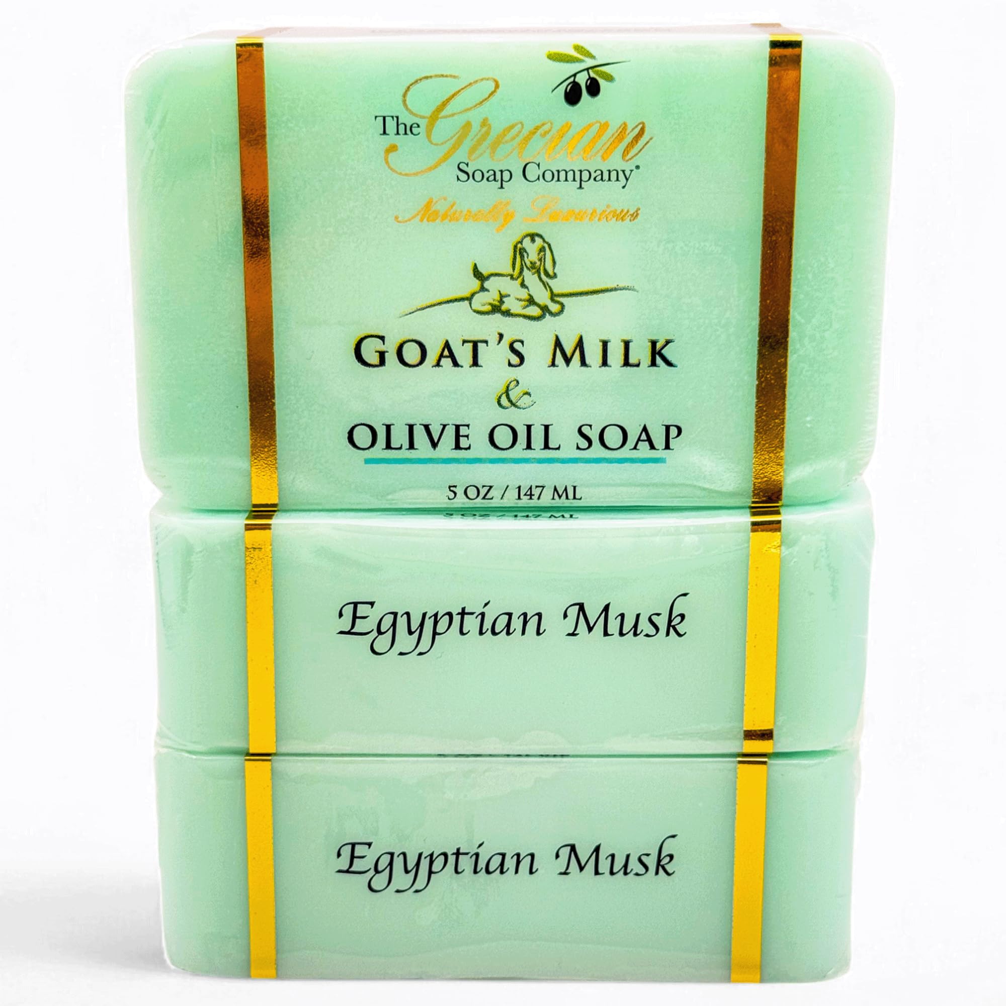 The Grecian Soap Company Goat Milk & Olive Oil Bar 3-Pack – Egyptian Musk, Made in USA