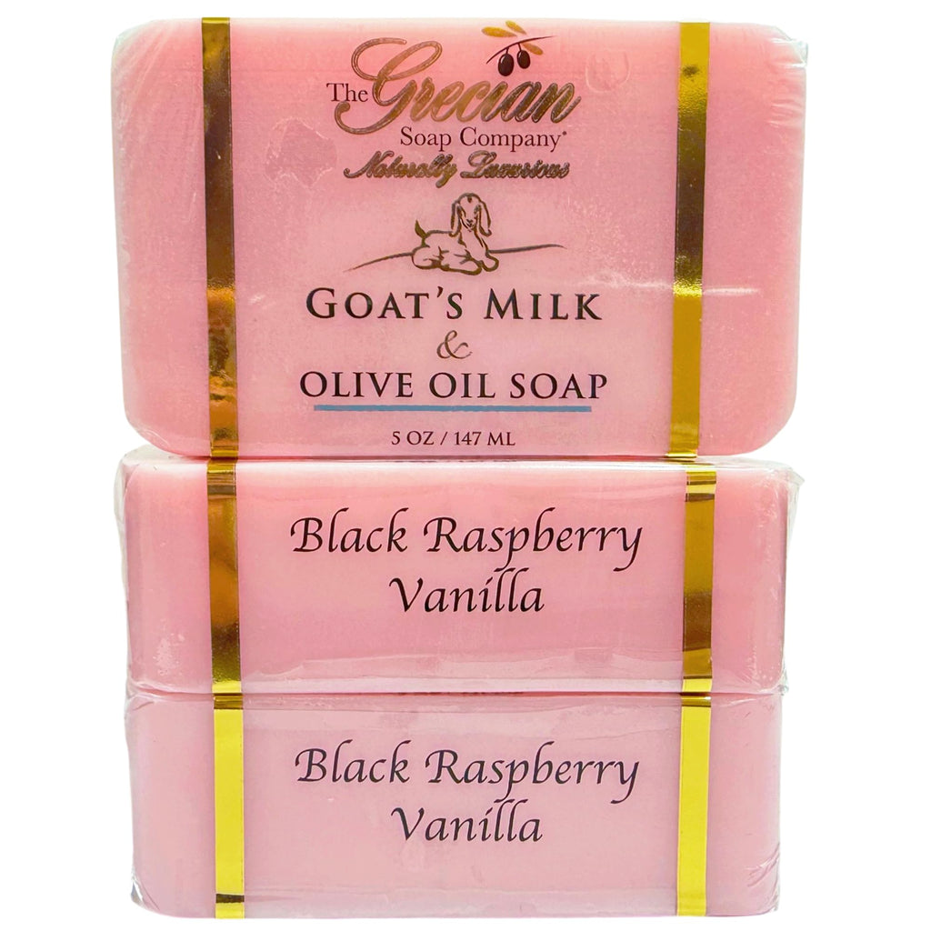 Grecian Goat Milk & Olive Oil Soap Bar 3-Pack – Black Raspberry Vanilla, Made in USA