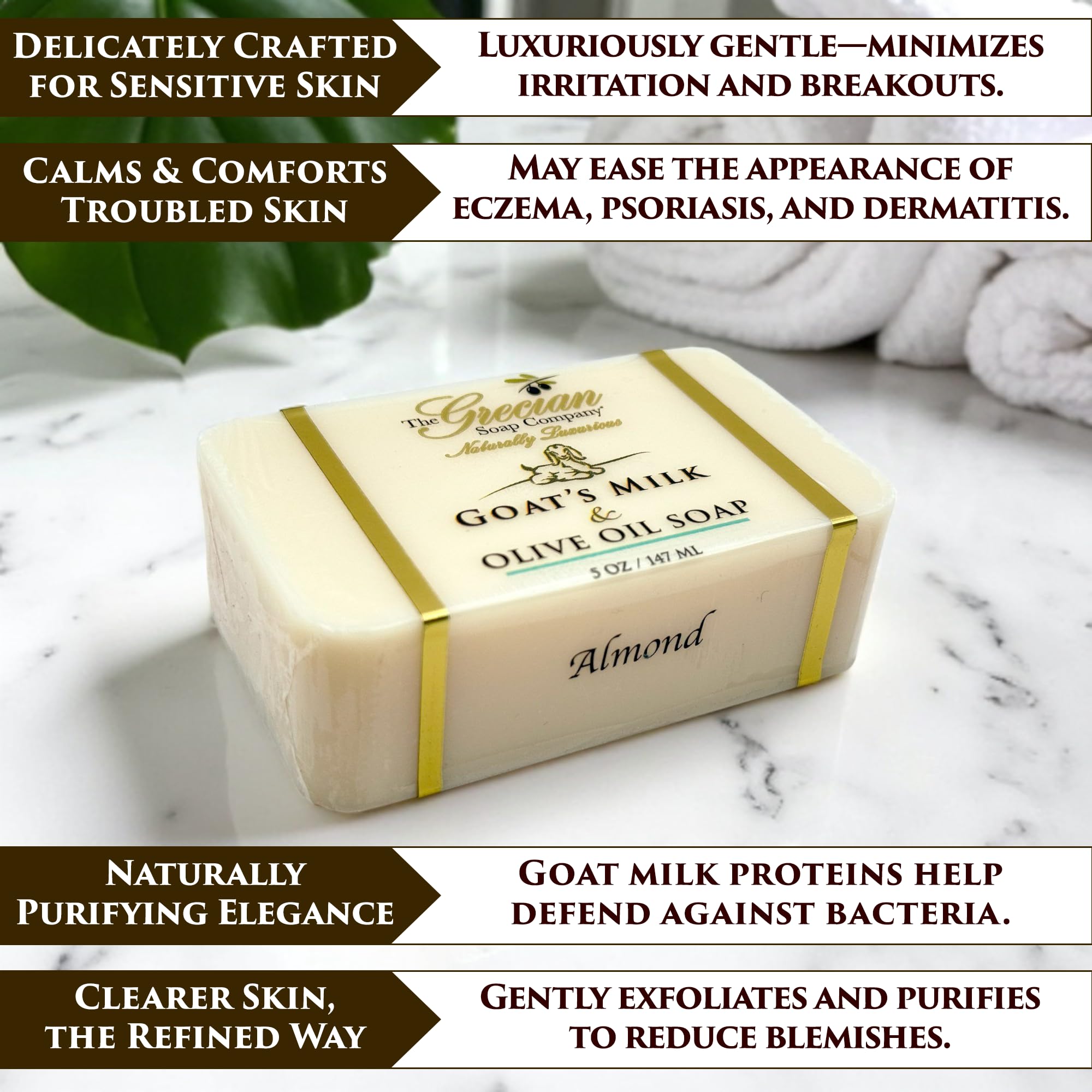 The Grecian Soap Company Goat Milk & Olive Oil Bar 3-Pack – Almond Scent, Natural Moisturizing Soap, Made in USA