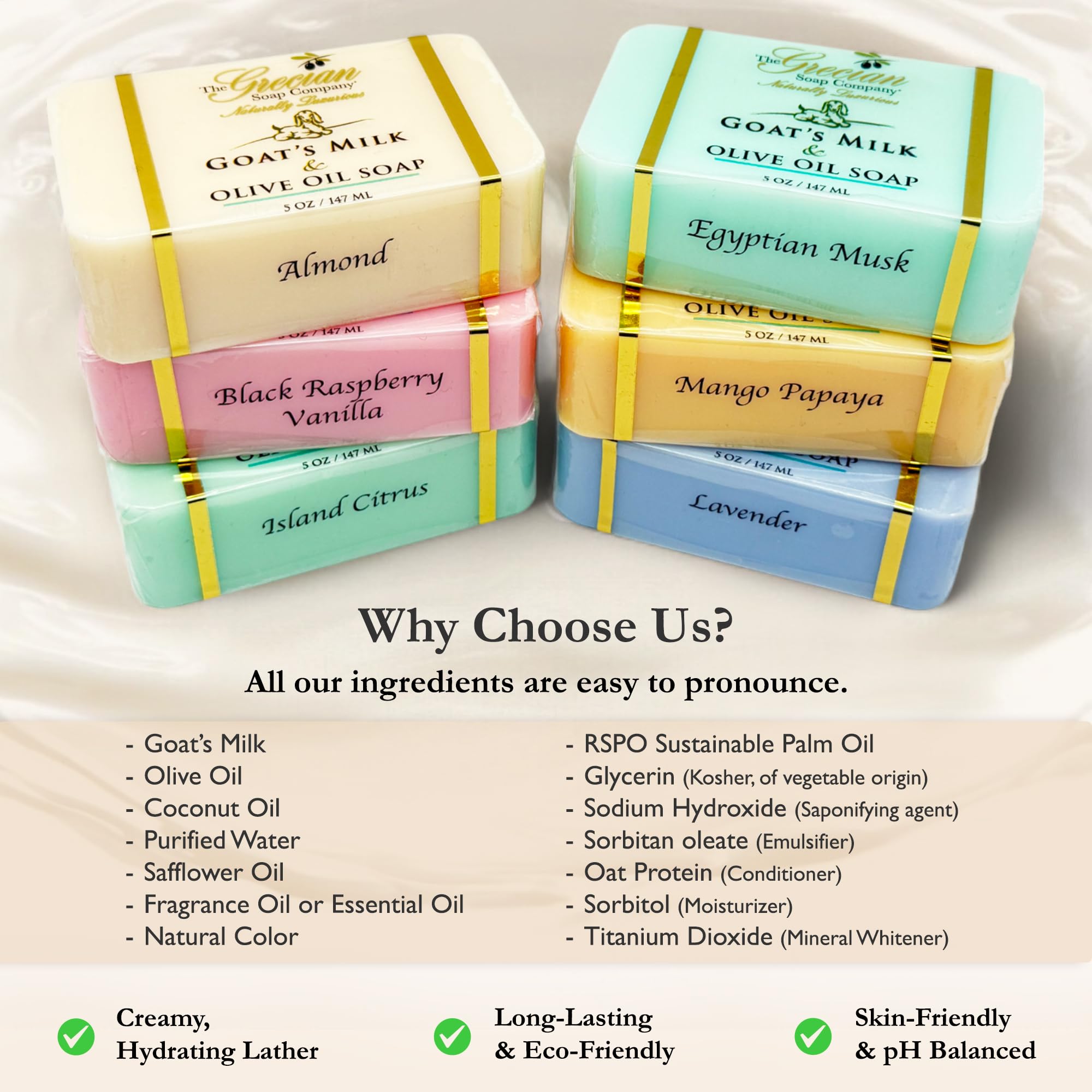 The Grecian Soap Company Goat Milk & Olive Oil Bar Soap – 6-Pack (30 oz) – Non-Toxic, USA Made