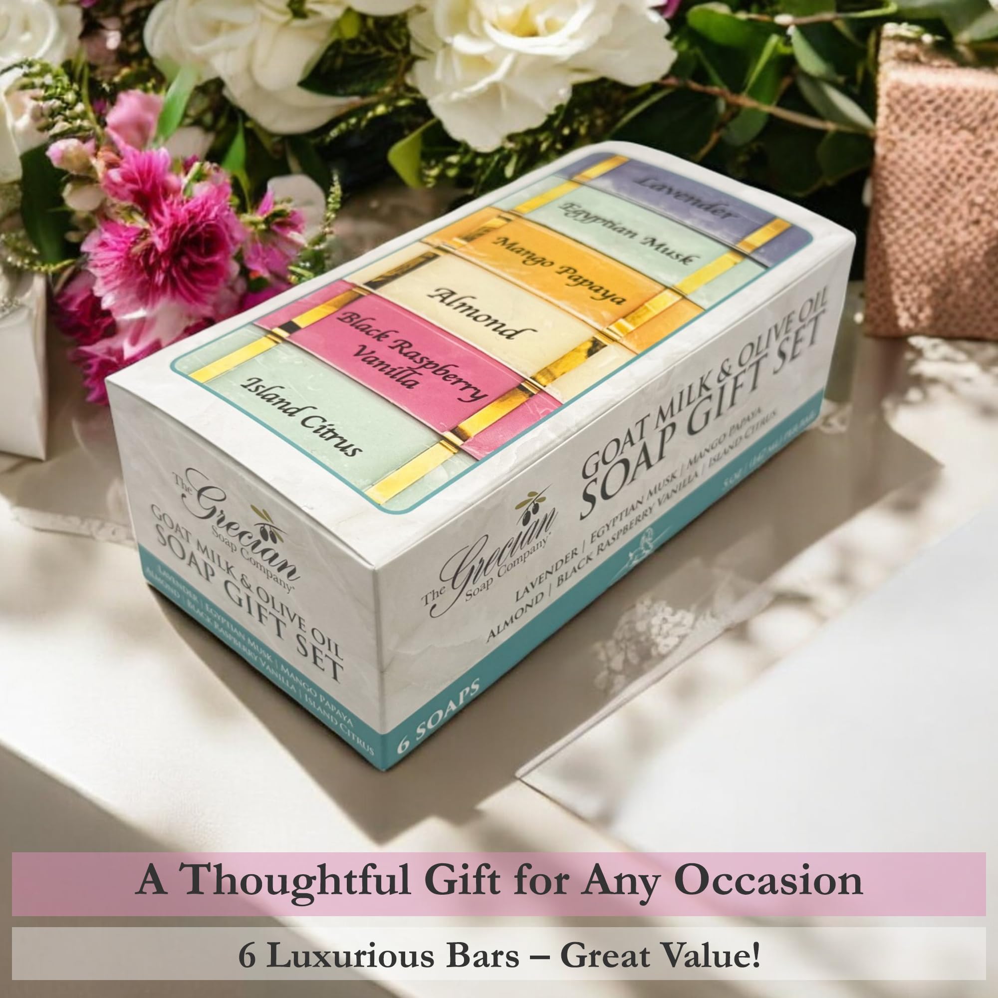 The Grecian Soap Company Goat Milk & Olive Oil Bar Soap – 6-Pack (30 oz) – Non-Toxic, USA Made