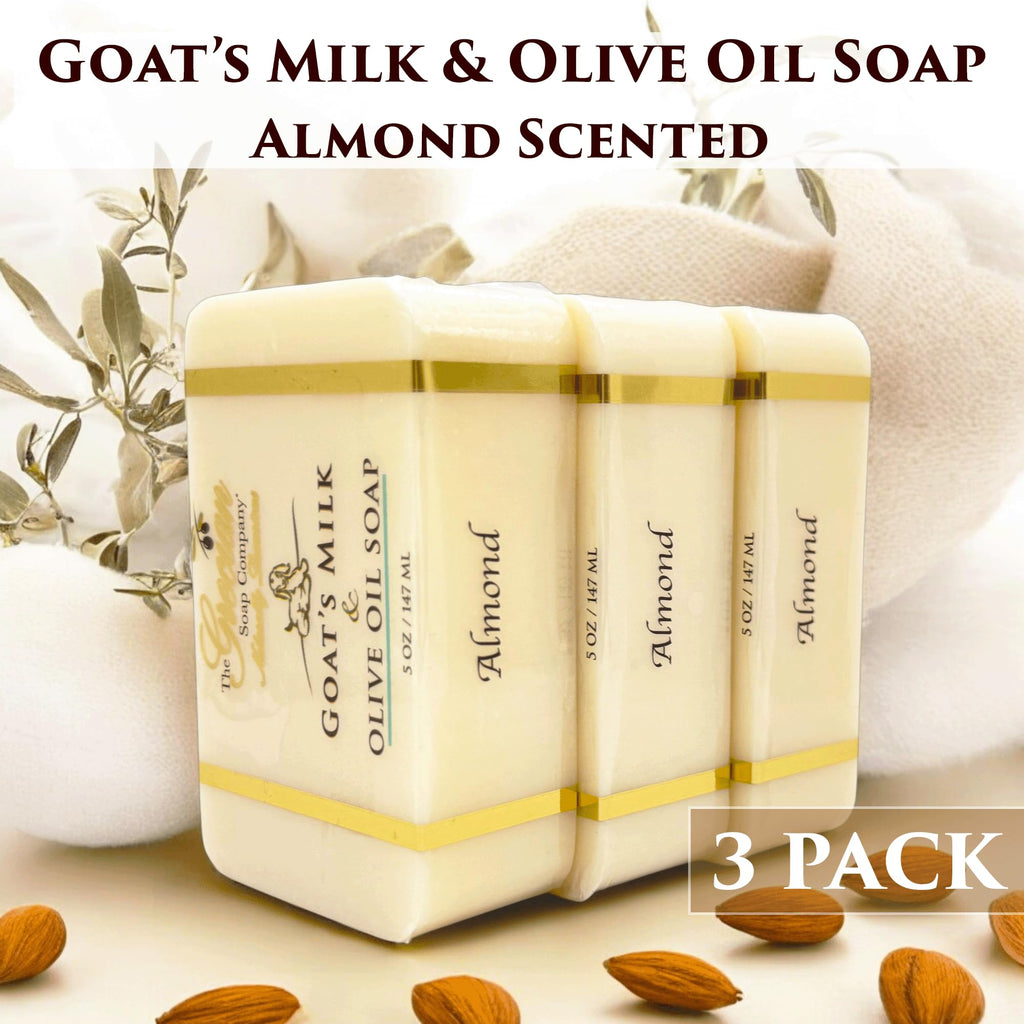 The Grecian Soap Company Goat Milk & Olive Oil Bar 3-Pack – Almond Scent, Natural Moisturizing Soap, Made in USA