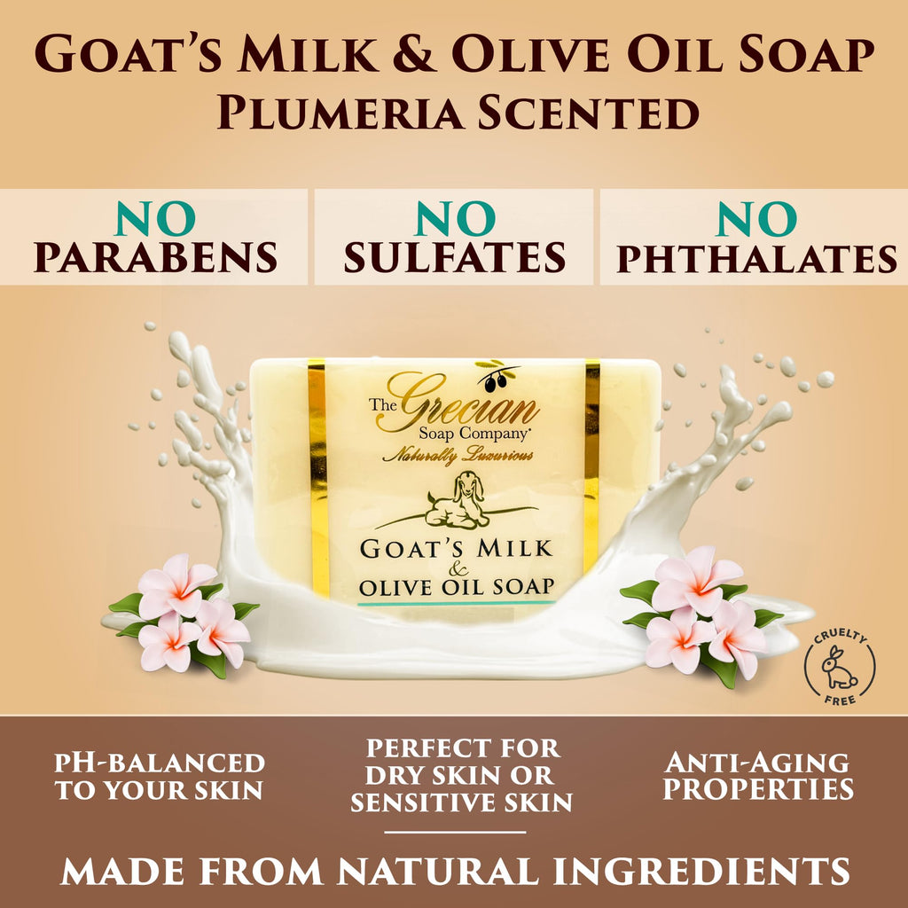 The Grecian Soap Company Deluxe Bathtub Gift Set – Goat Milk & Olive Oil Skincare, Plumeria Scent, Handmade in the USA
