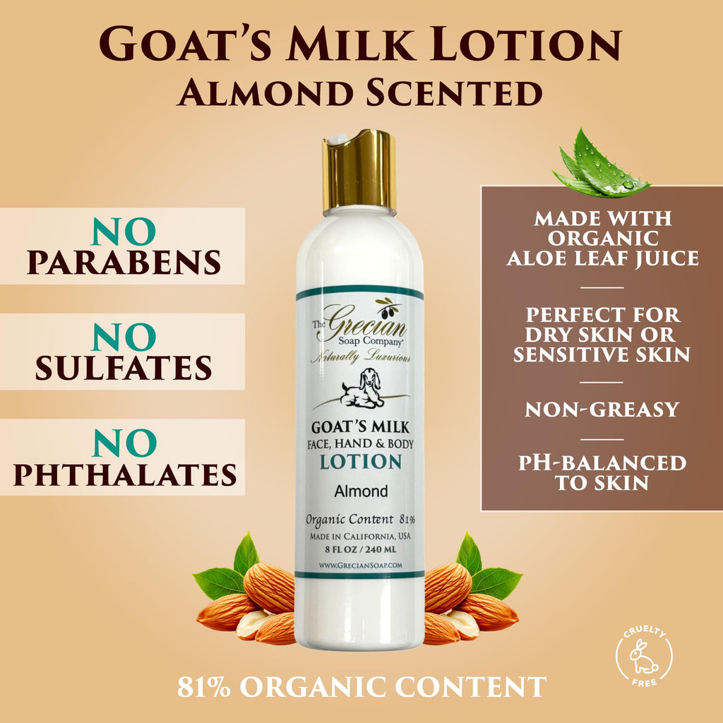 The Grecian Soap Company Deluxe Gift Basket – Goat Milk & Olive Oil Skin Care Set (6pcs) | Almond Scent, Handmade in USA
