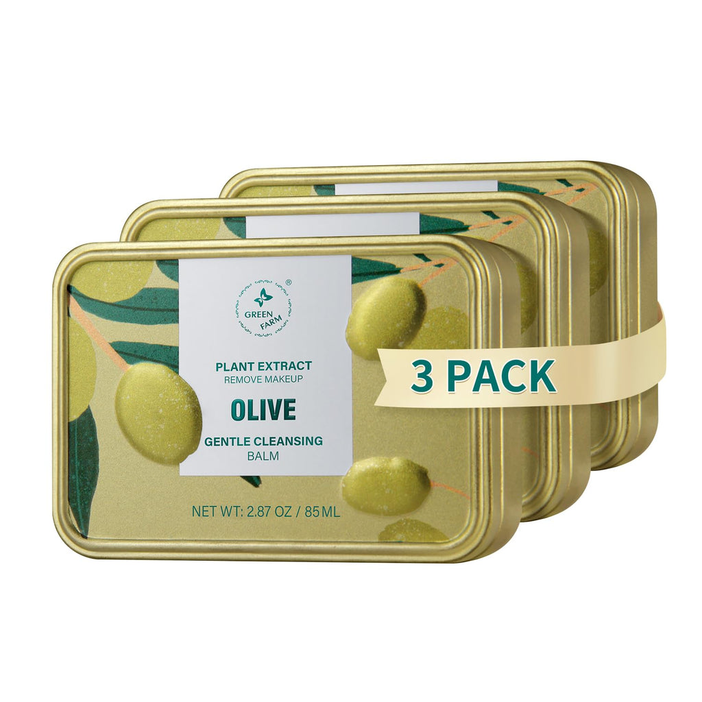 GREEN FARM Makeup Remover Balm – Olive Oil Cleanser for Face & Body (Balm to Milky Lather) – 3pcs