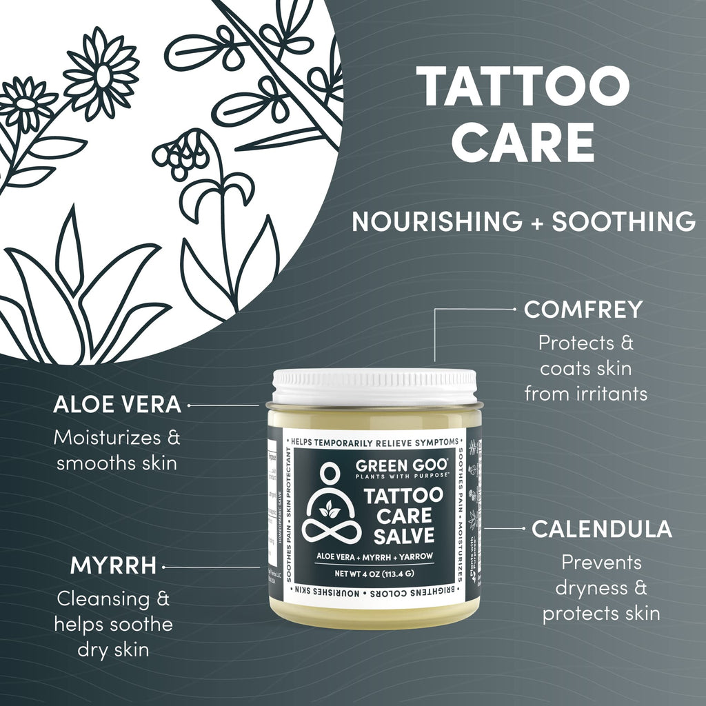 Green Goo Tattoo Care – Natural Aftercare Ointment with Aloe, Myrrh & Yarrow (4 oz)