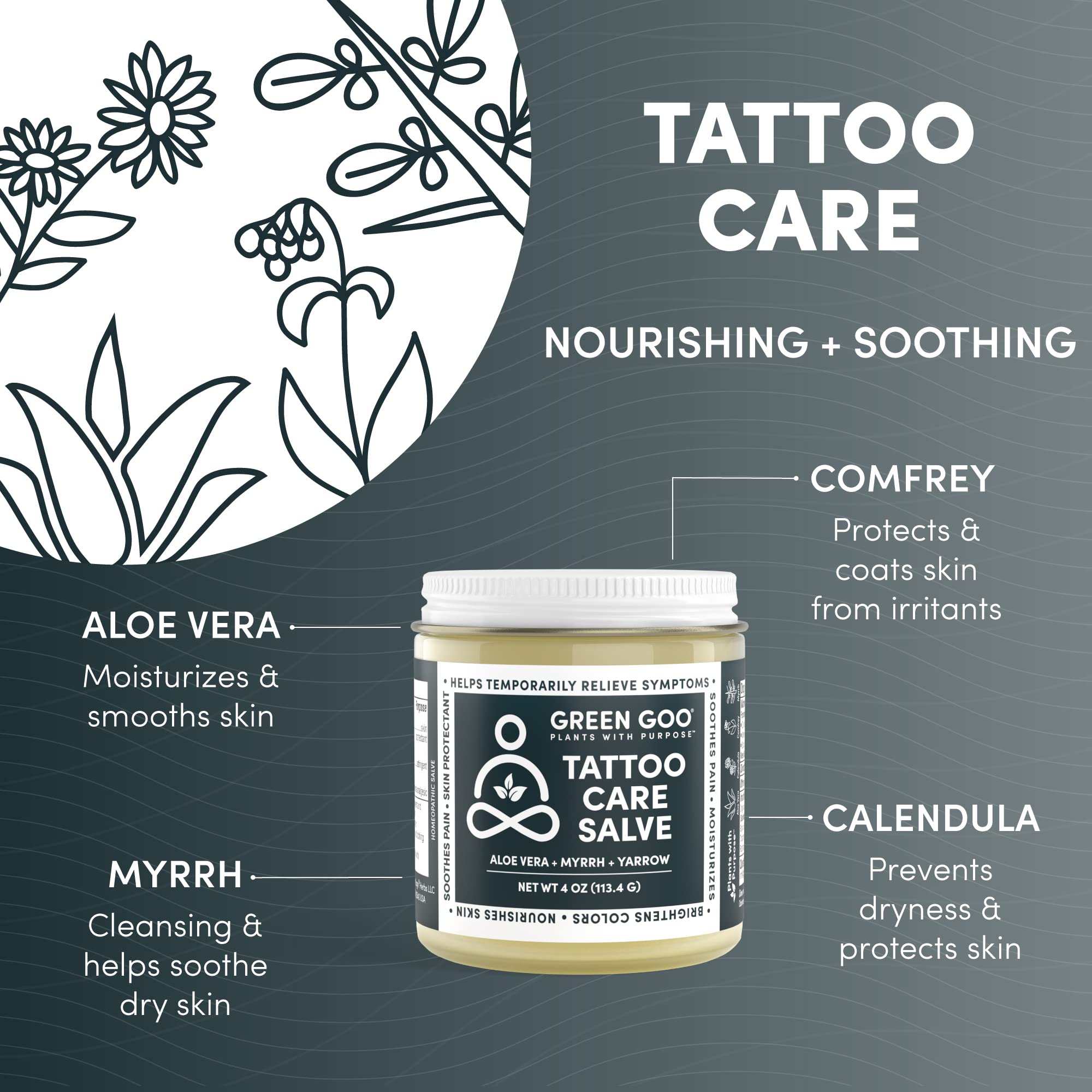 Green Goo Tattoo Care – Natural Aftercare Ointment with Aloe, Myrrh & Yarrow (4 oz)
