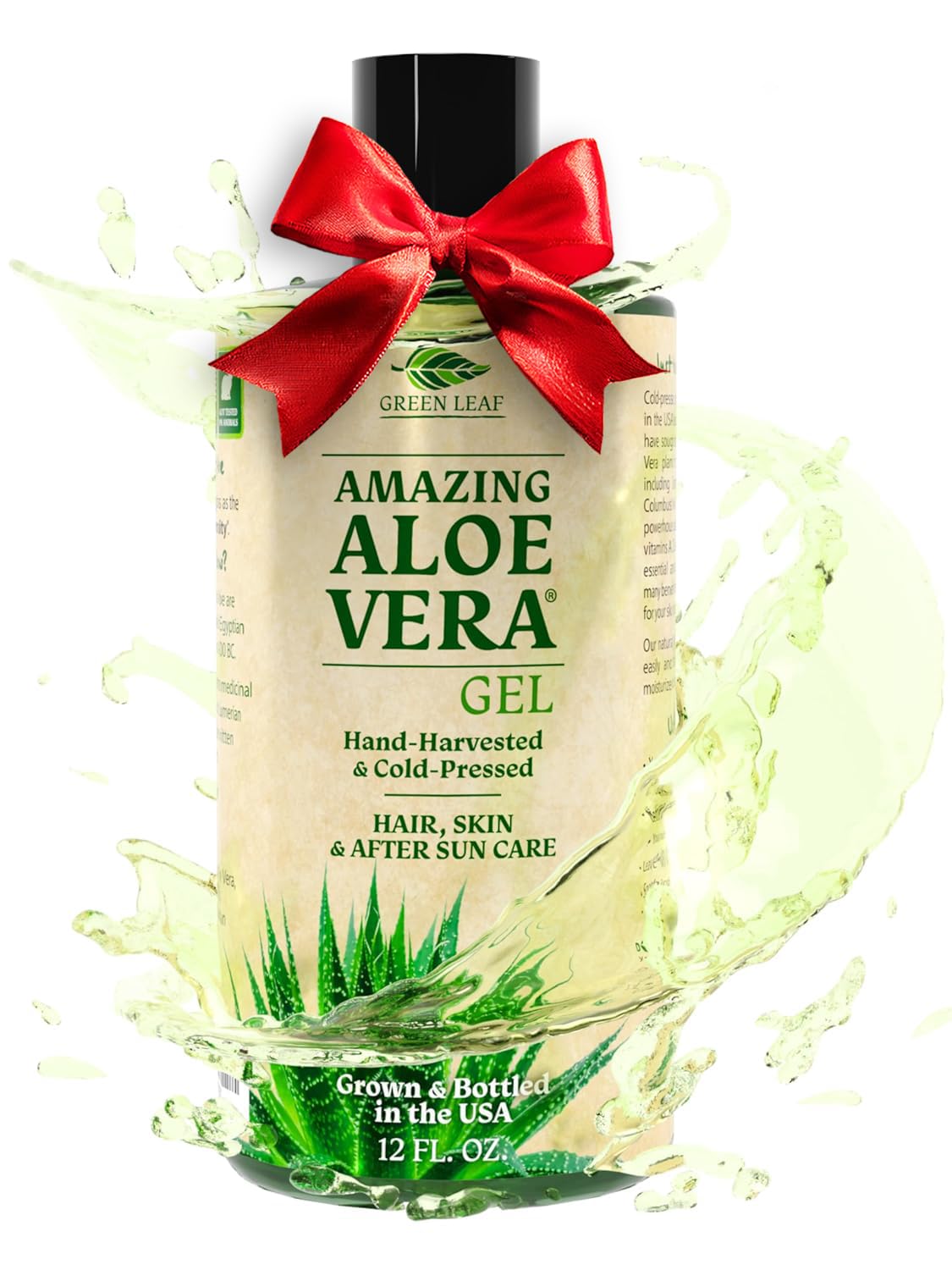 Green Leaf Naturals Amazing Aloe Vera Gel – 12oz Pure, Freshly Cut, Unscented