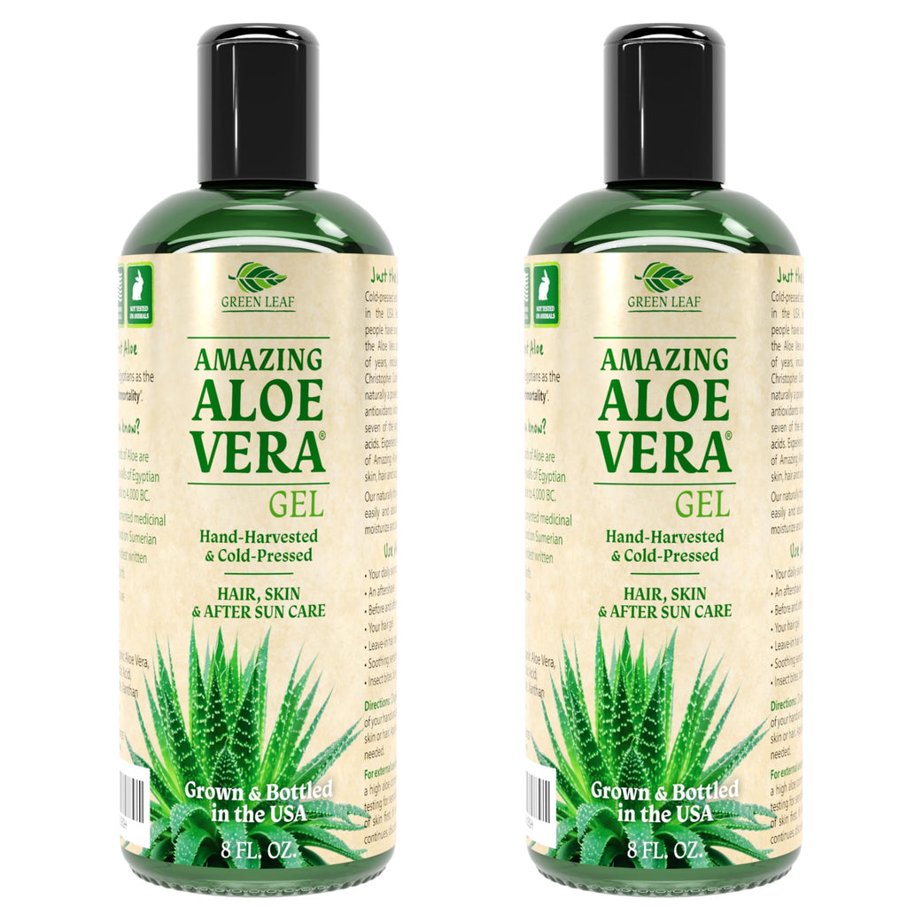 Green Leaf Naturals Amazing Aloe Gel – 16oz (2x8oz), 100% Pure, Unscented, Vegan, USA Made