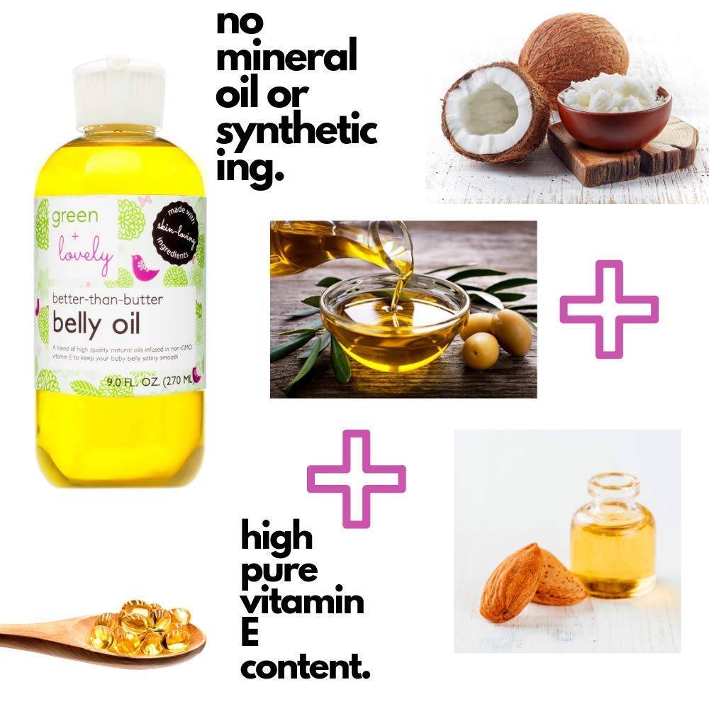 Green + Lovely Better Than Butter Belly Oil | Pregnancy Stretch Mark Prevention and Skin Elasticity (9 oz Lavender)