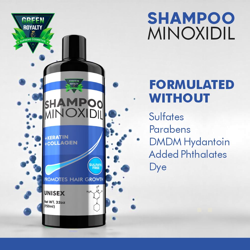 GREEN ROYALTY Minoxidil Shampoo – Sulfate-Free, Keratin & Collagen for Fuller-Looking Hair (32oz)