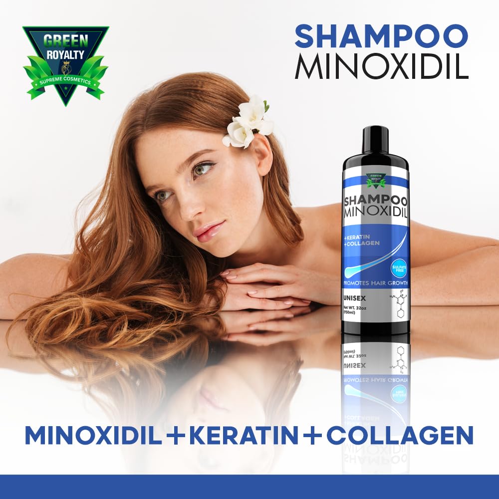 GREEN ROYALTY Minoxidil Shampoo – Sulfate-Free, Keratin & Collagen for Fuller-Looking Hair (32oz)