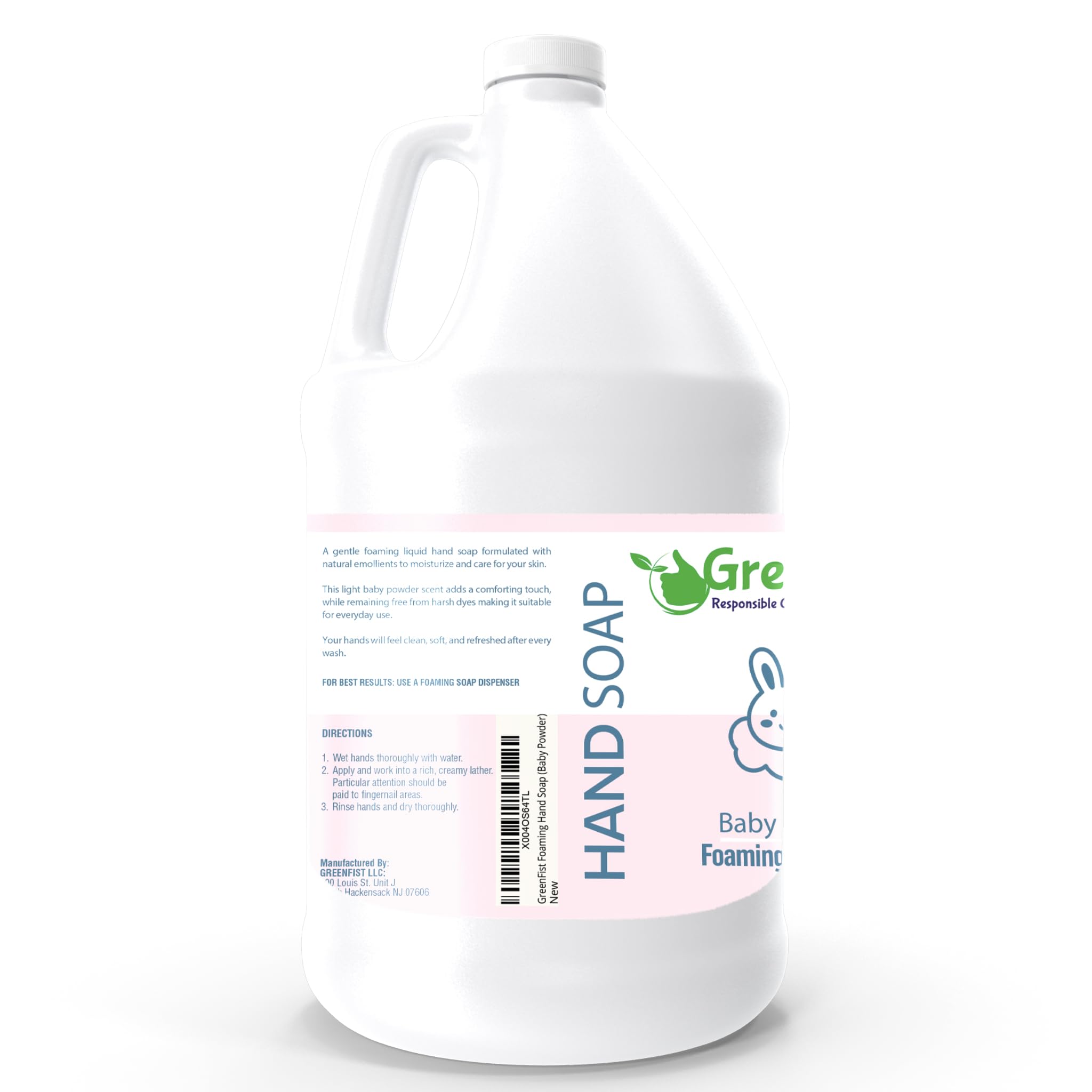 GreenFist Foaming Hand Soap Refills – Baby Powder Scent, 128 oz Jug, Made in USA