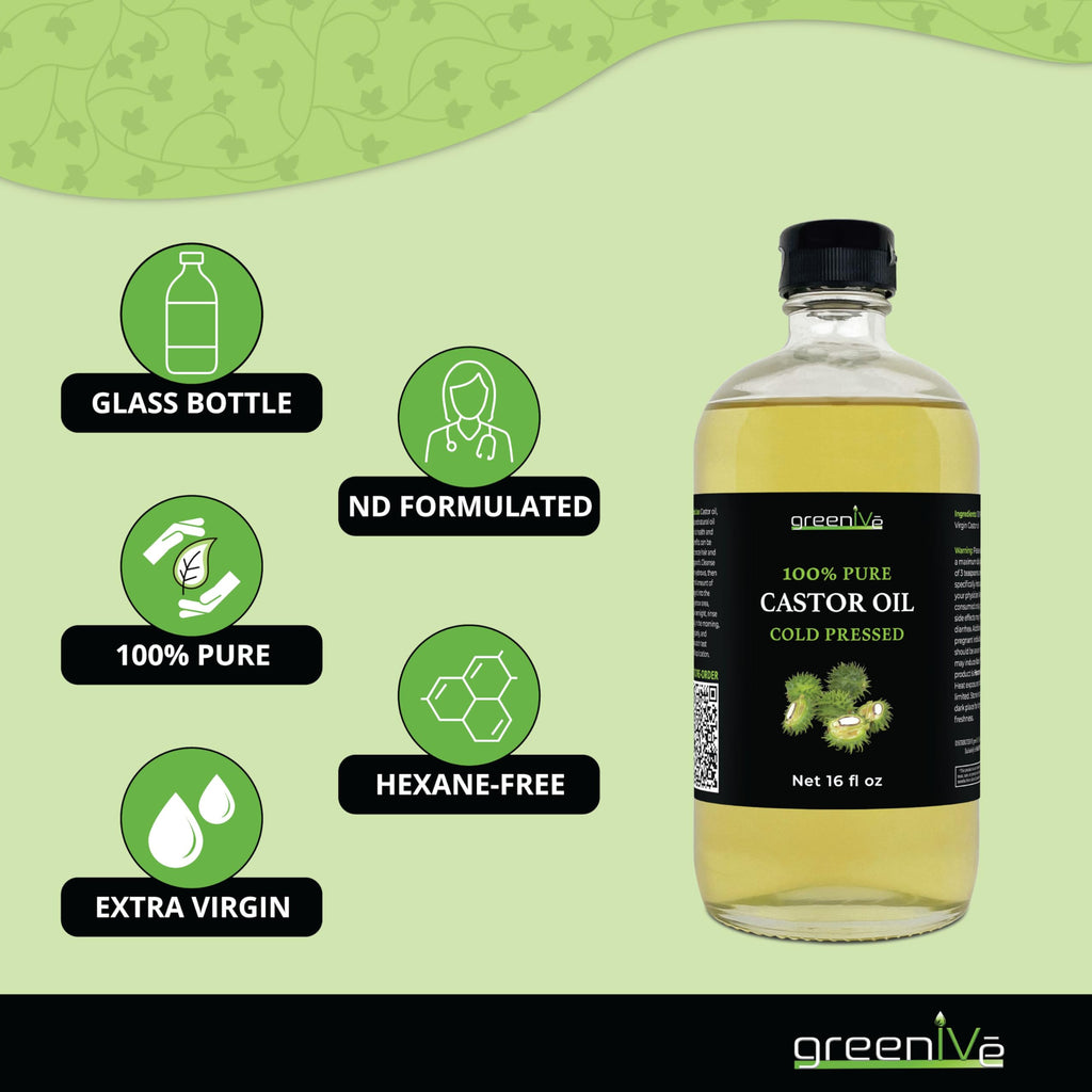 GreenIVe 100% Pure Glass Castor Oil – Cold-Pressed, Hexane-Free (16 oz) – Exclusive on Amazon