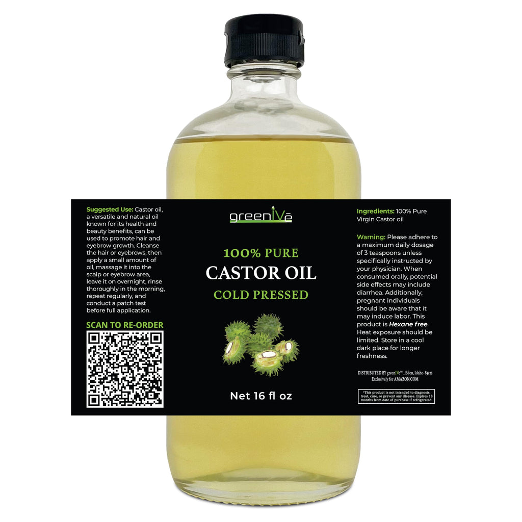 GreenIVe 100% Pure Glass Castor Oil – Cold-Pressed, Hexane-Free (16 oz) – Exclusive on Amazon