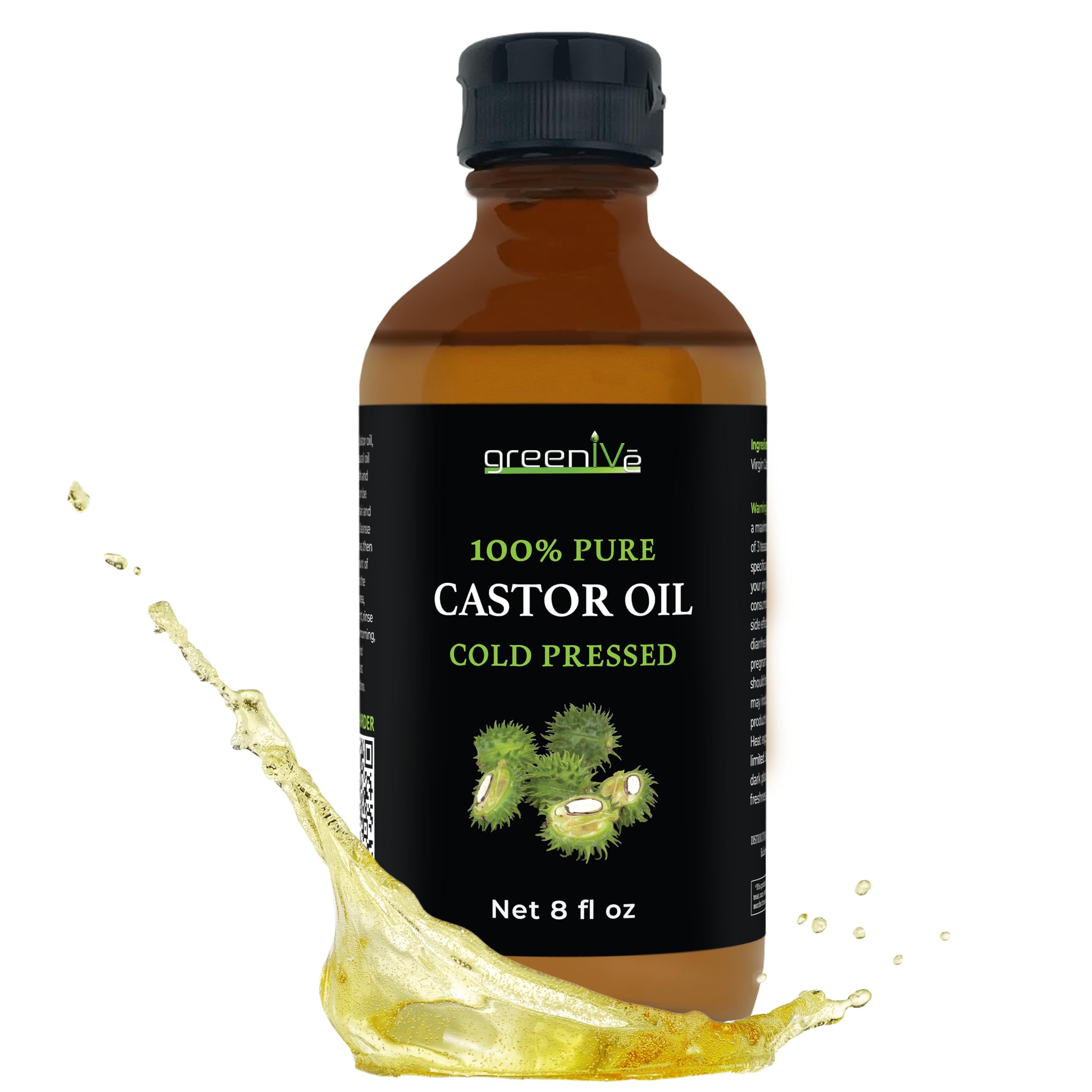 GreenIVe 100% Pure Castor Oil – Cold-Pressed, Hexane-Free (8 Fl Oz)