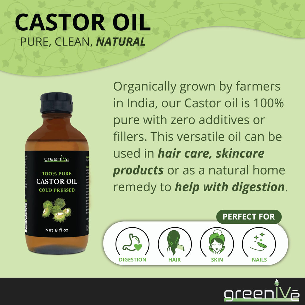 GreenIVe 100% Pure Castor Oil – Cold-Pressed, Hexane-Free (8 Fl Oz)
