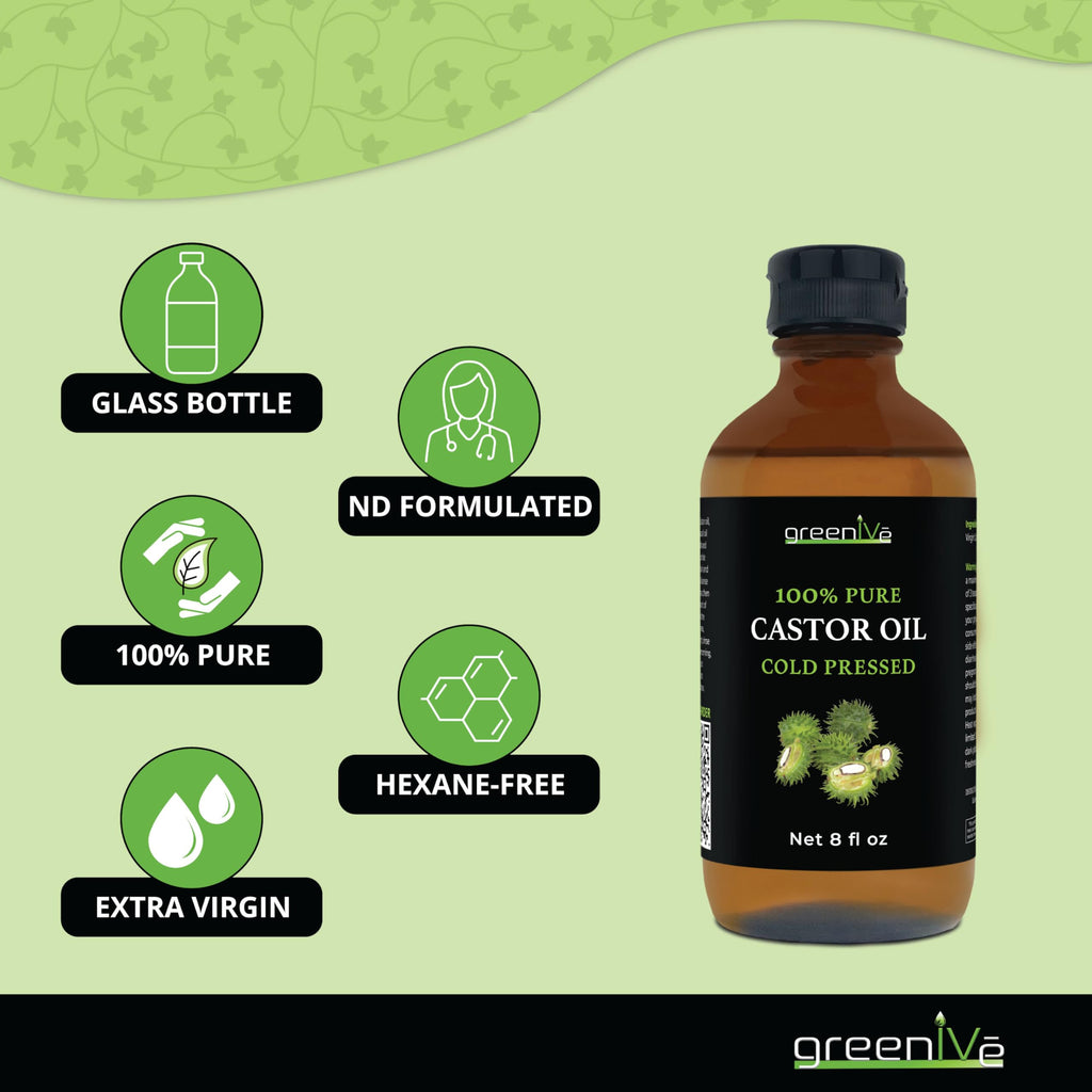 GreenIVe 100% Pure Castor Oil – Cold-Pressed, Hexane-Free (8 Fl Oz)