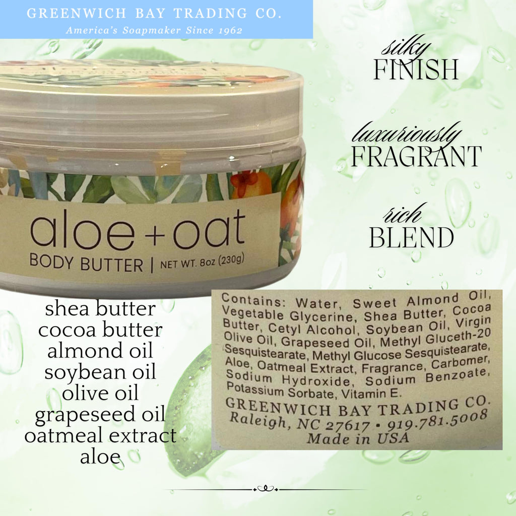 Greenwich Bay Aloe Oat Body Butter | Luxurious Hydration with Aloe Vera & Oat Extract | 8 oz