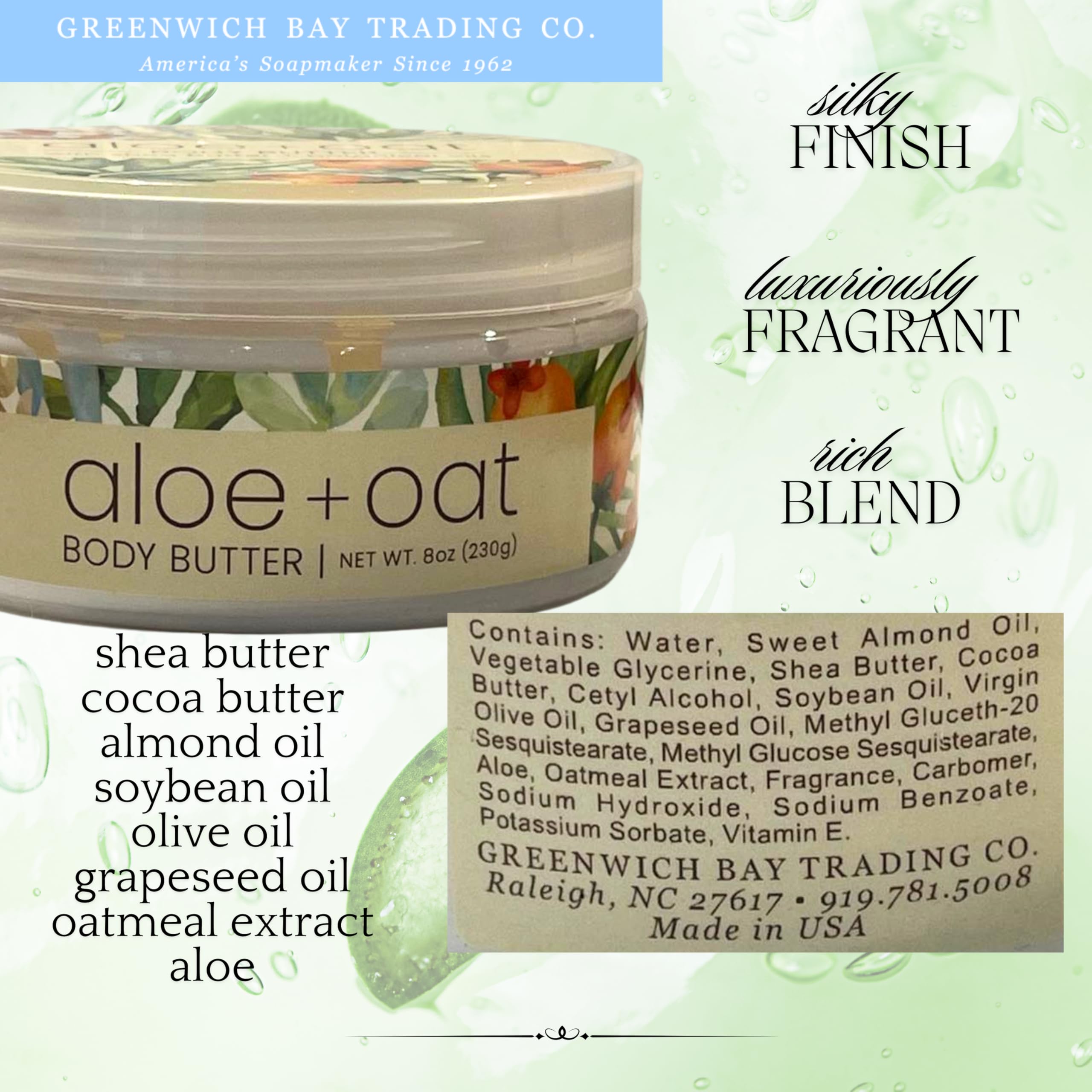 Greenwich Bay Aloe Oat Body Butter | Luxurious Hydration with Aloe Vera & Oat Extract | 8 oz