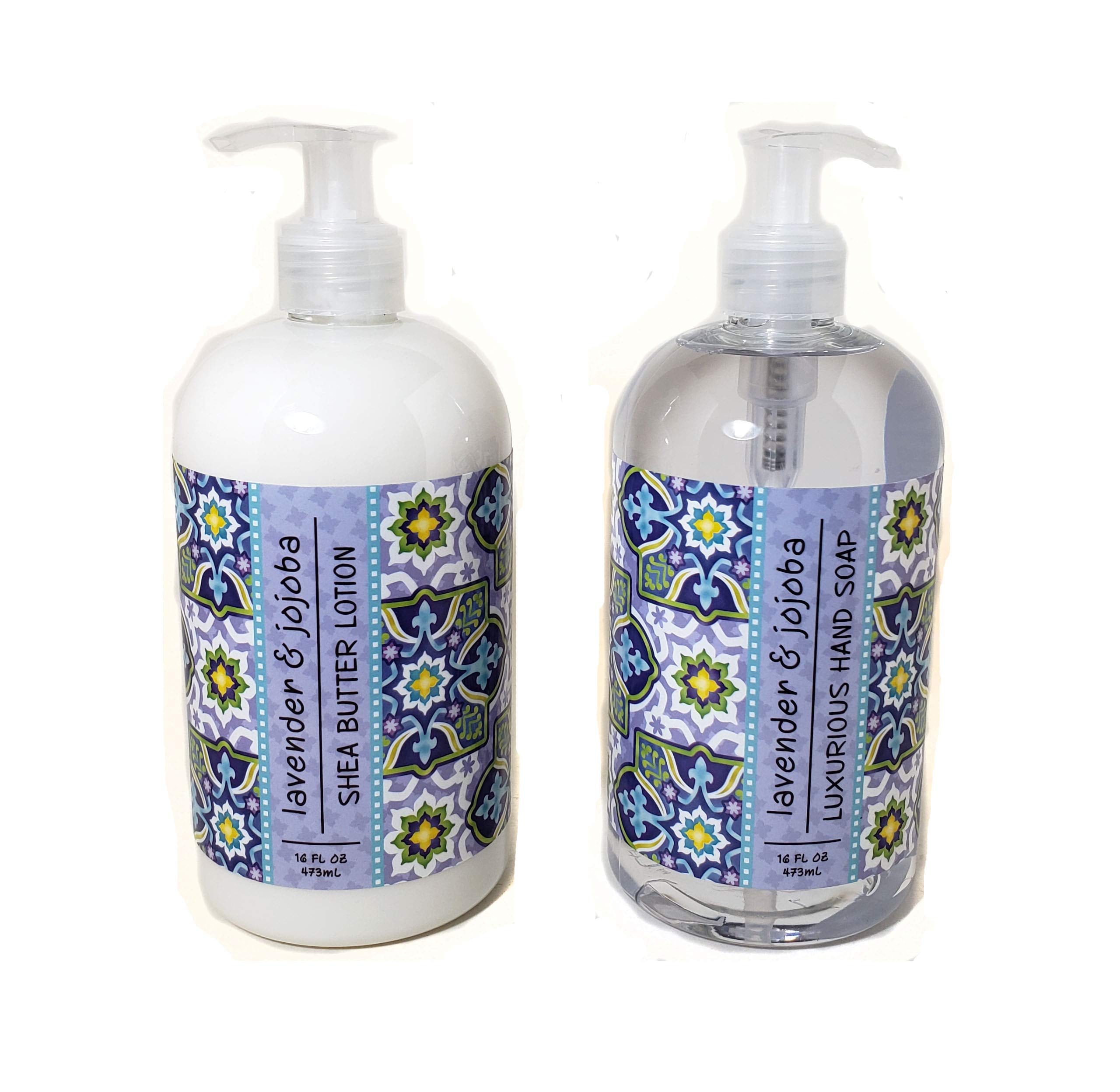 Greenwich Bay Trading Company Garden Collection Bundle: Lavender & Jojoba – 16 oz Shea Butter Lotion + 16 oz Hand Soap
