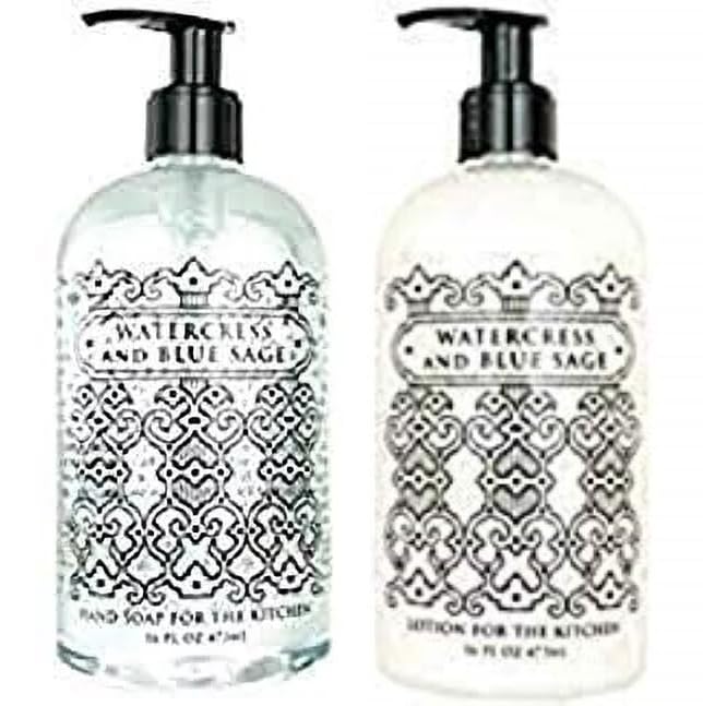 Greenwich Bay Kitchen Collection Watercress & Blue Sage Soap & Lotion Duo – 16 oz Pumps