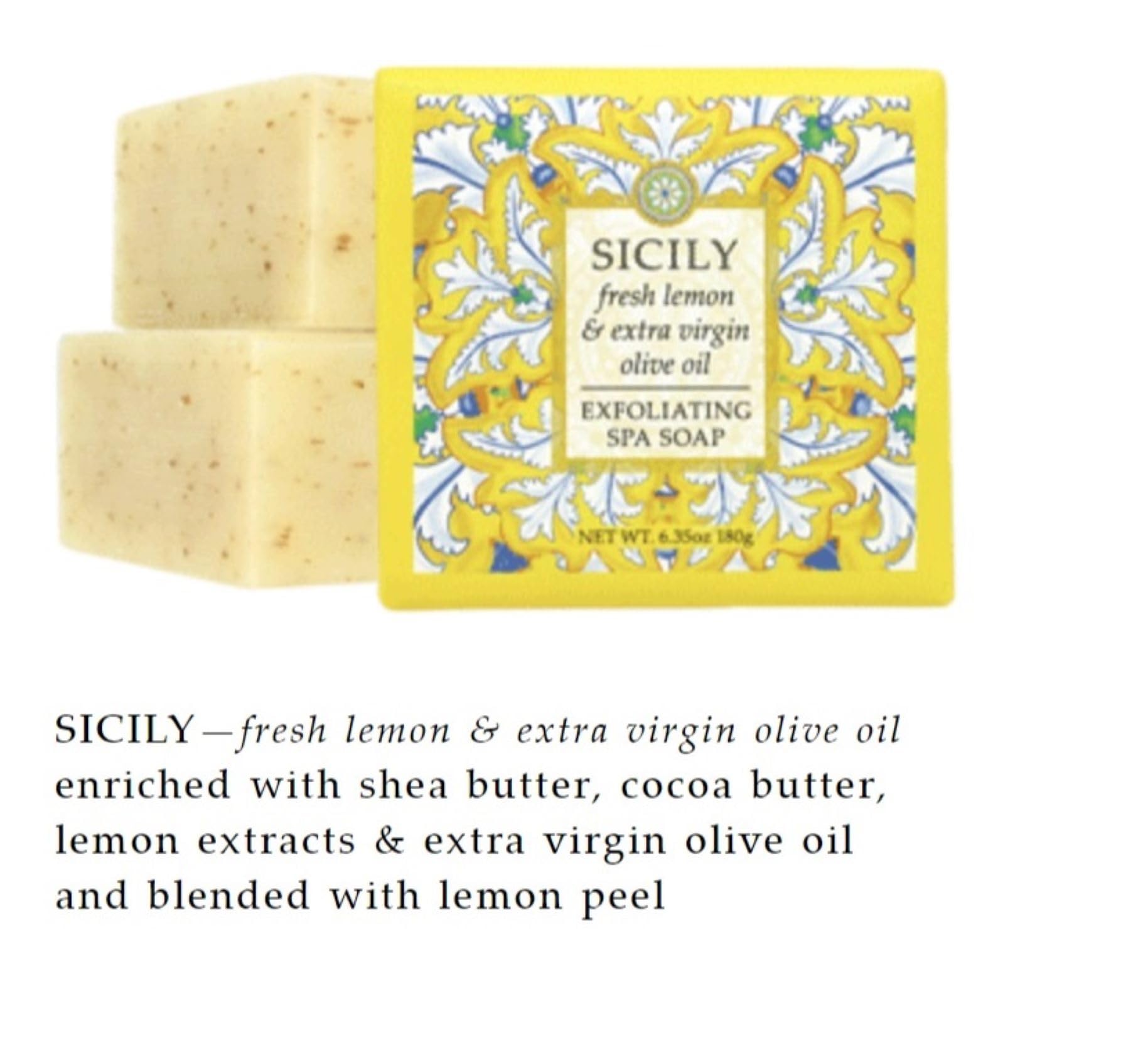 Greenwich Bay Sicily Exfoliating Spa Soap – Set of 3 Square Bars, 6.35 oz Each