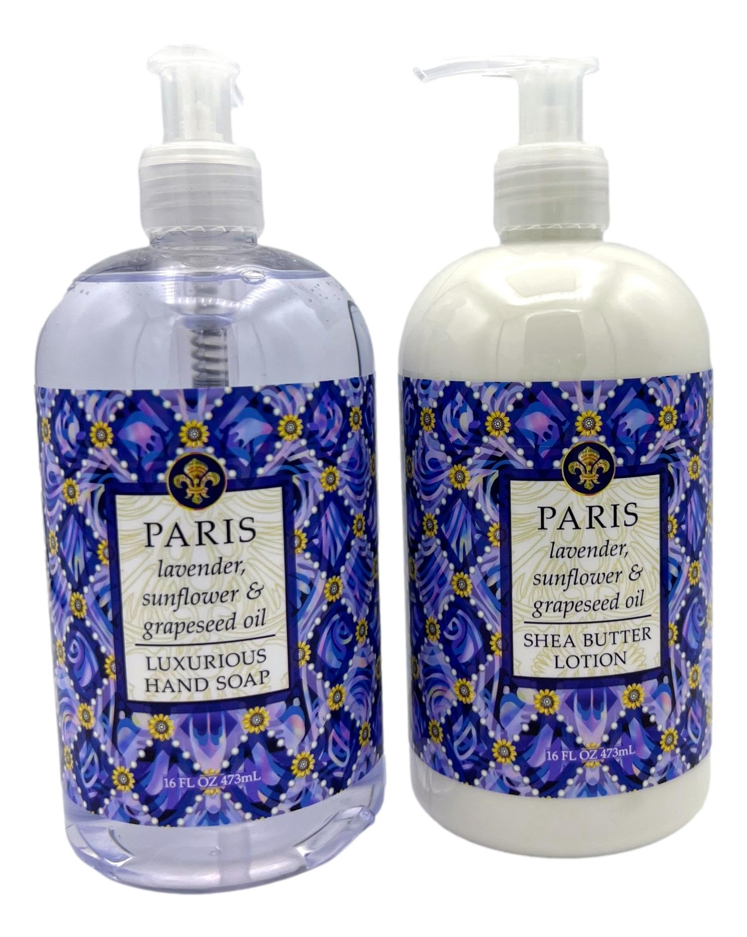 Greenwich Bay Destination Collection Paris Hand Soap & Shea Butter Lotion Set – 16 oz Each, Purple & White