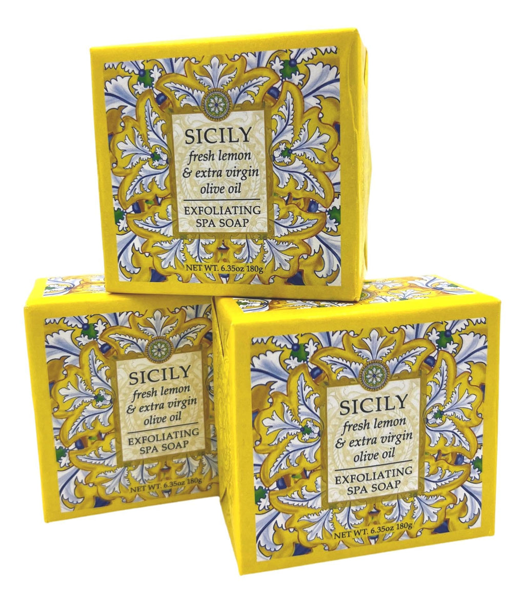 Greenwich Bay Sicily Exfoliating Spa Soap – Set of 3 Square Bars, 6.35 oz Each